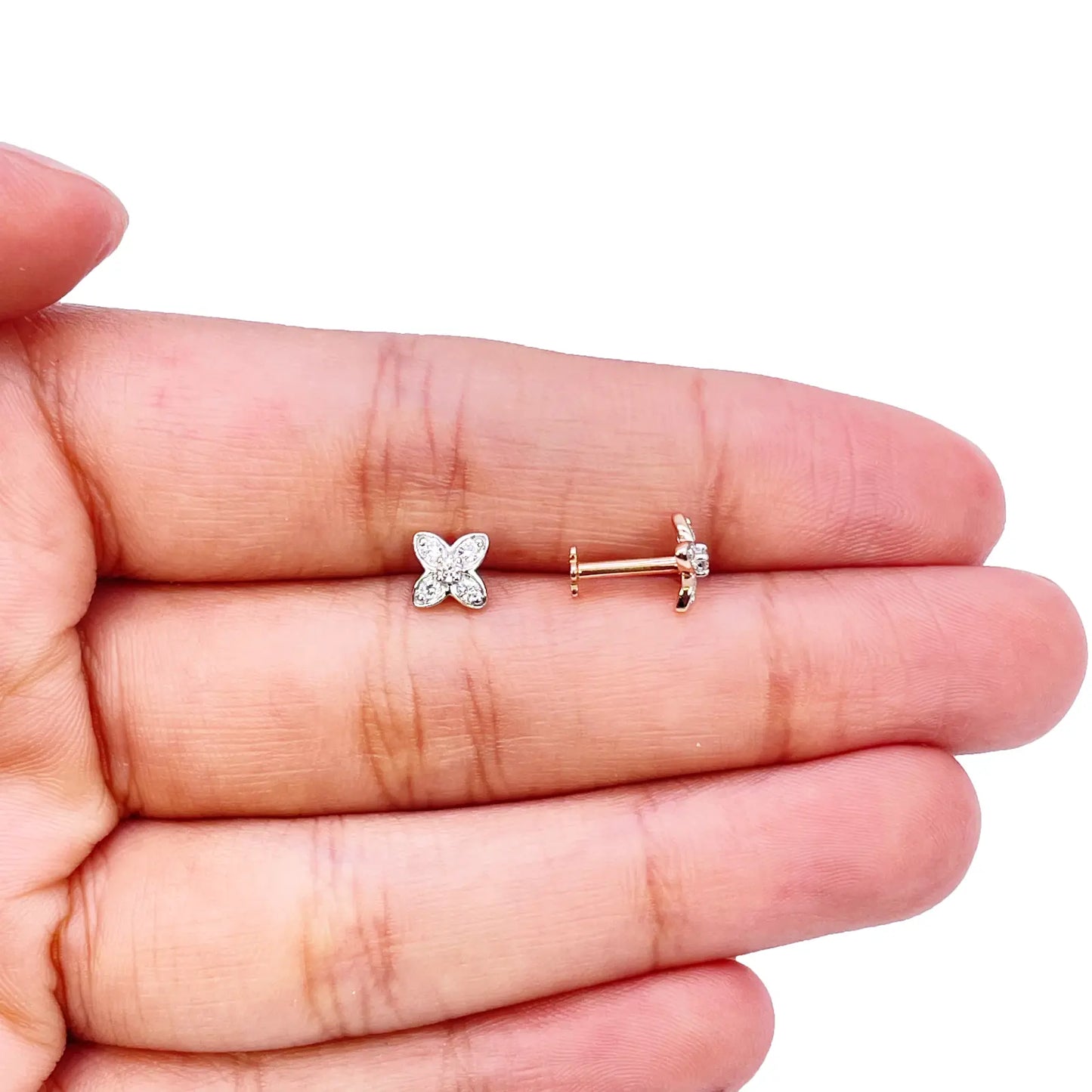 18ct Gold Natural Round Diamond Flower Childrens Stud Earrings 0.14ct 