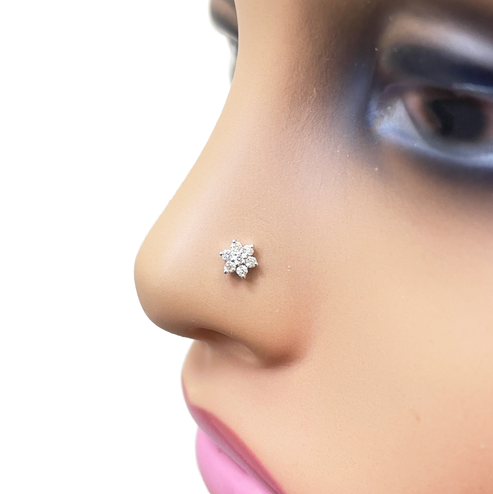 18ct Gold Natural Round Diamond Flower Nose Stud 0.09ct  Diamond Bracelets