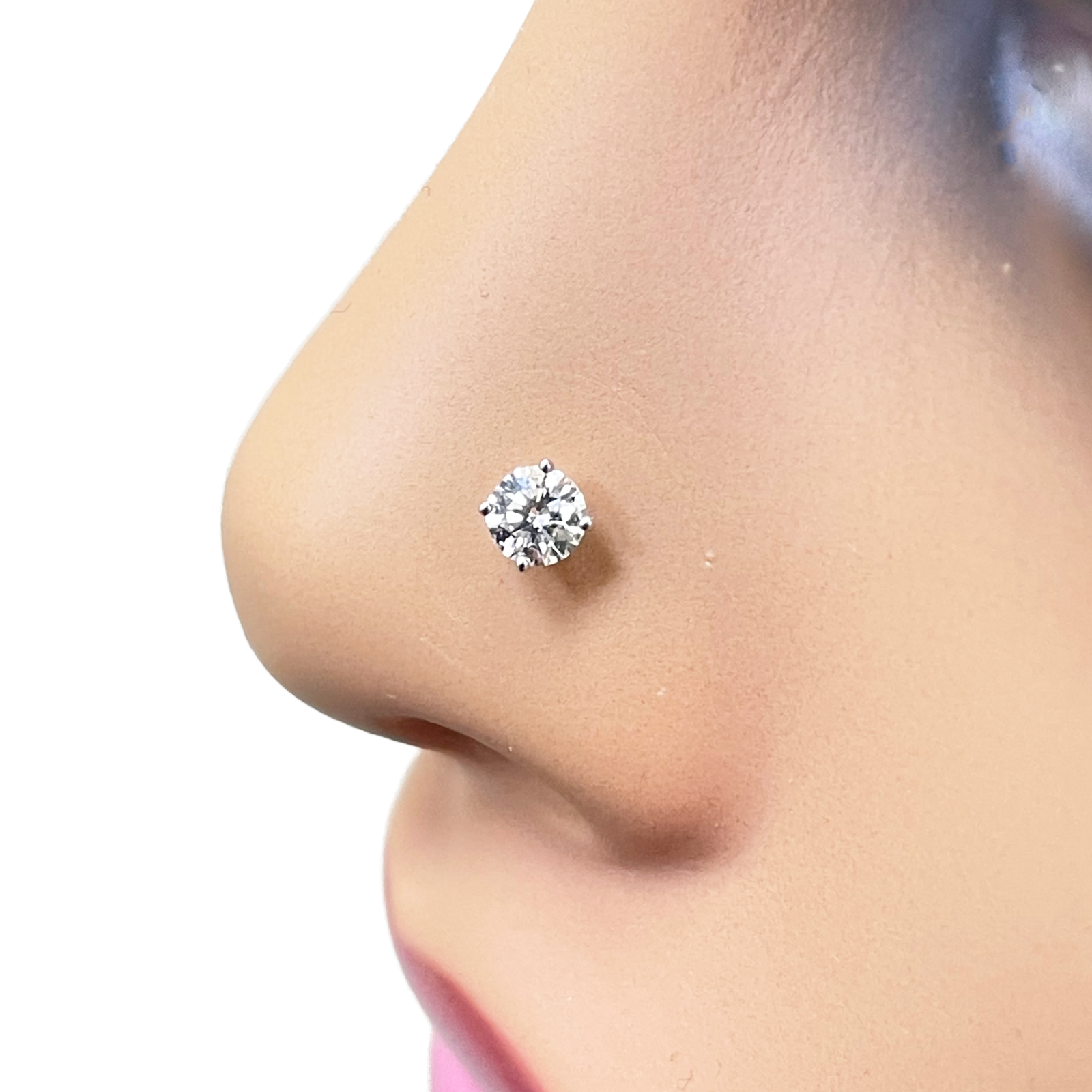 18ct Gold Natural Round Diamond Nose Stud Pin 0.20ct 4 Claw Certified 3.7mm Wide 