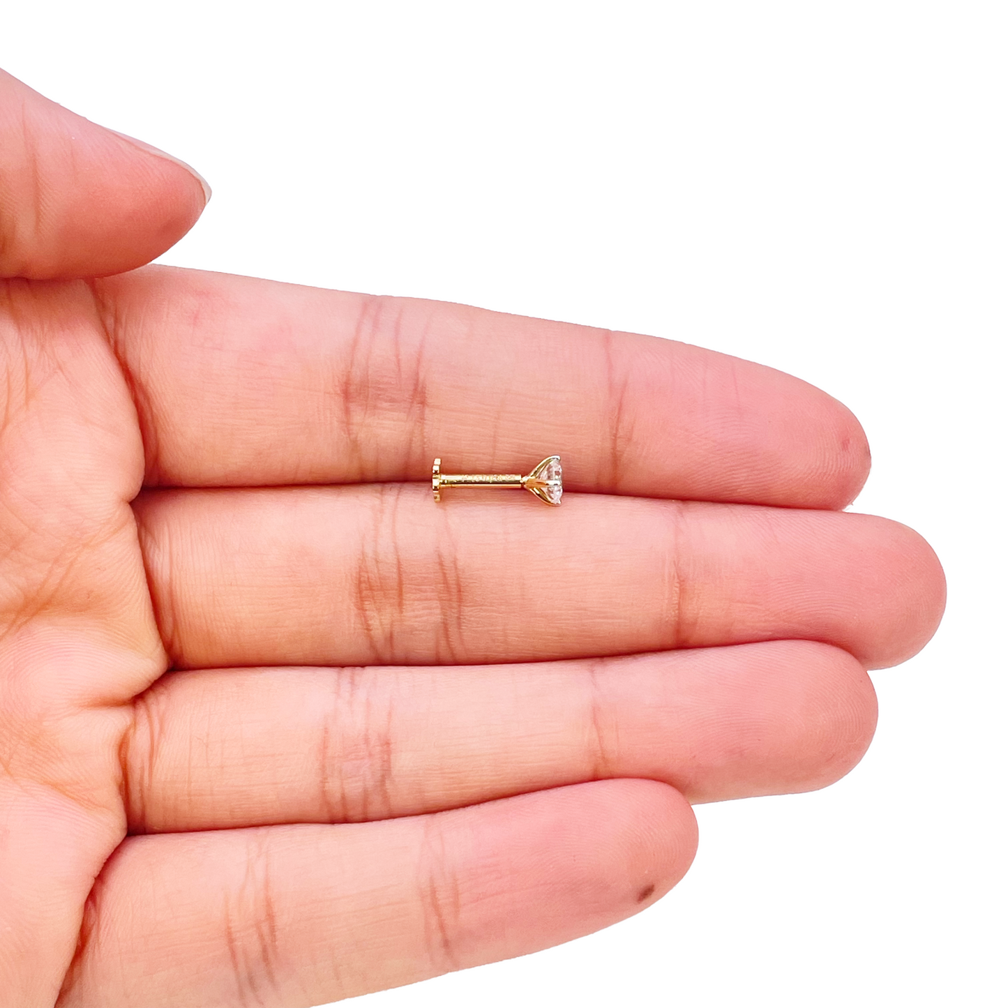 18ct Gold Natural Round Diamond Nose Stud Pin 0.20ct 4 Claw Certified 3.7mm Wide 