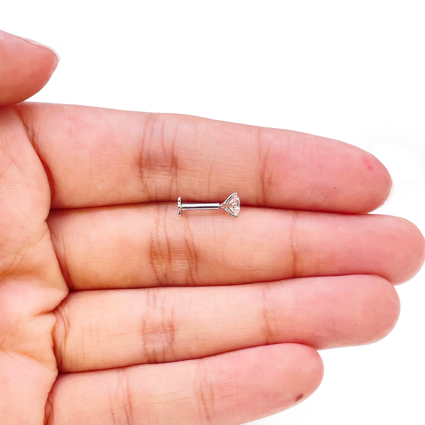 18ct Gold Natural Round Diamond Nose Stud Pin 0.20ct 4 Claw Certified 3.7mm Wide 