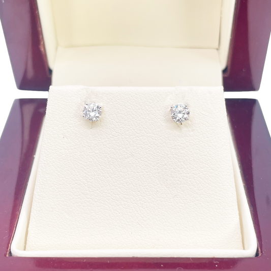 18ct Gold Natural Round Diamond Stud Earrings 0.40ct 4 Claw Certified 3.7mm Wide 