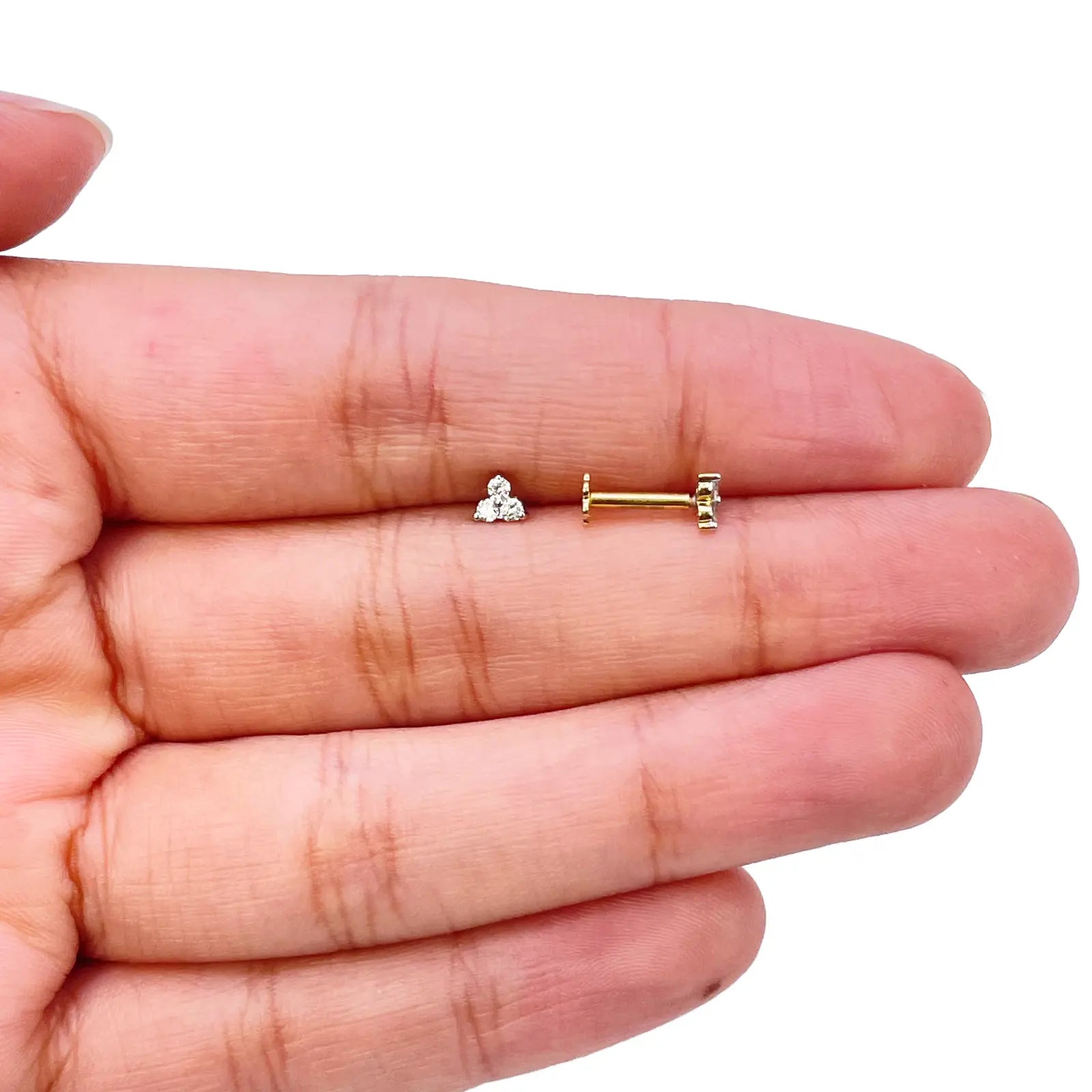 18ct Gold Natural Round Diamond Three Stone Children's Studs Earrings 0.10ct  Diamond Earrings
