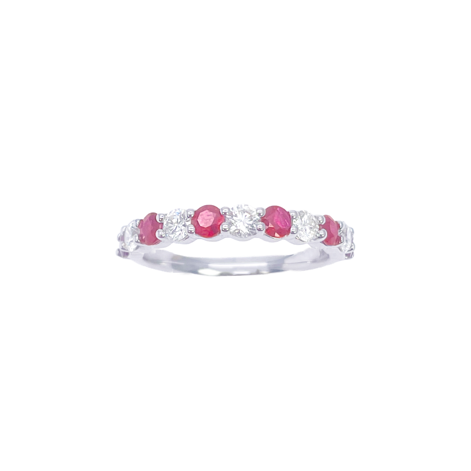 18ct Gold Natural Round Diamond & Ruby Half Eternity Stackable Band 1.05ct  Diamond Ring