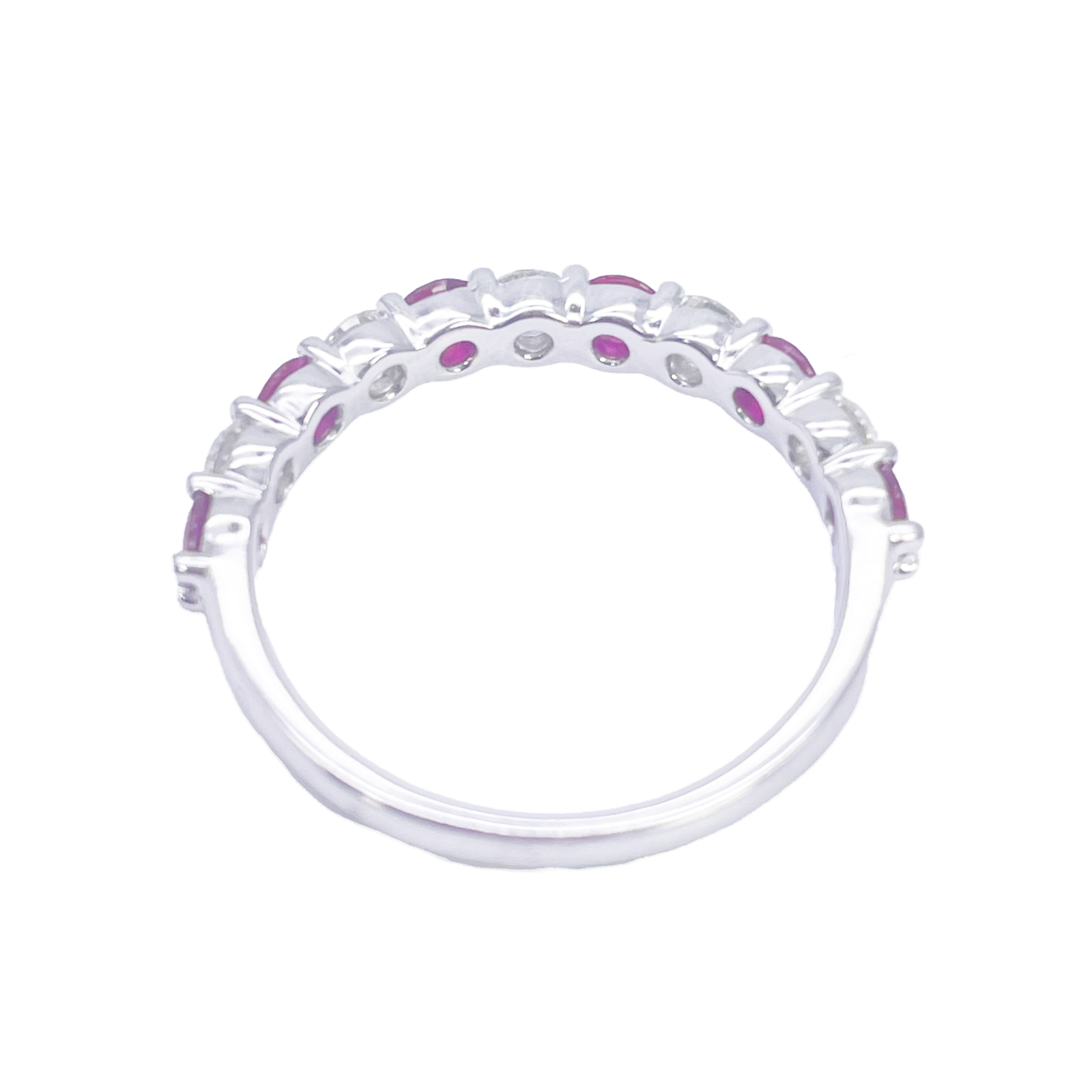 18ct Gold Natural Round Diamond & Ruby Half Eternity Stackable Band 1.05ct  Diamond Ring