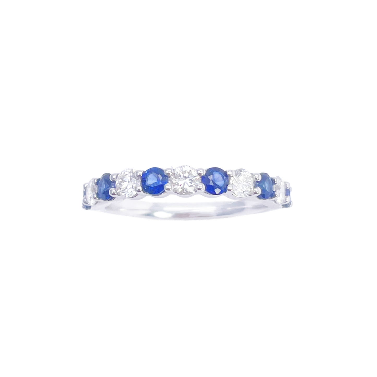 18ct Gold Natural Round Diamond & Sapphire Half Eternity Stackable Band 1.20ct  Diamond Ring