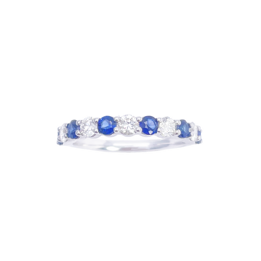 18ct Gold Natural Round Diamond & Sapphire Half Eternity Stackable Band 1.20ct  Diamond Ring