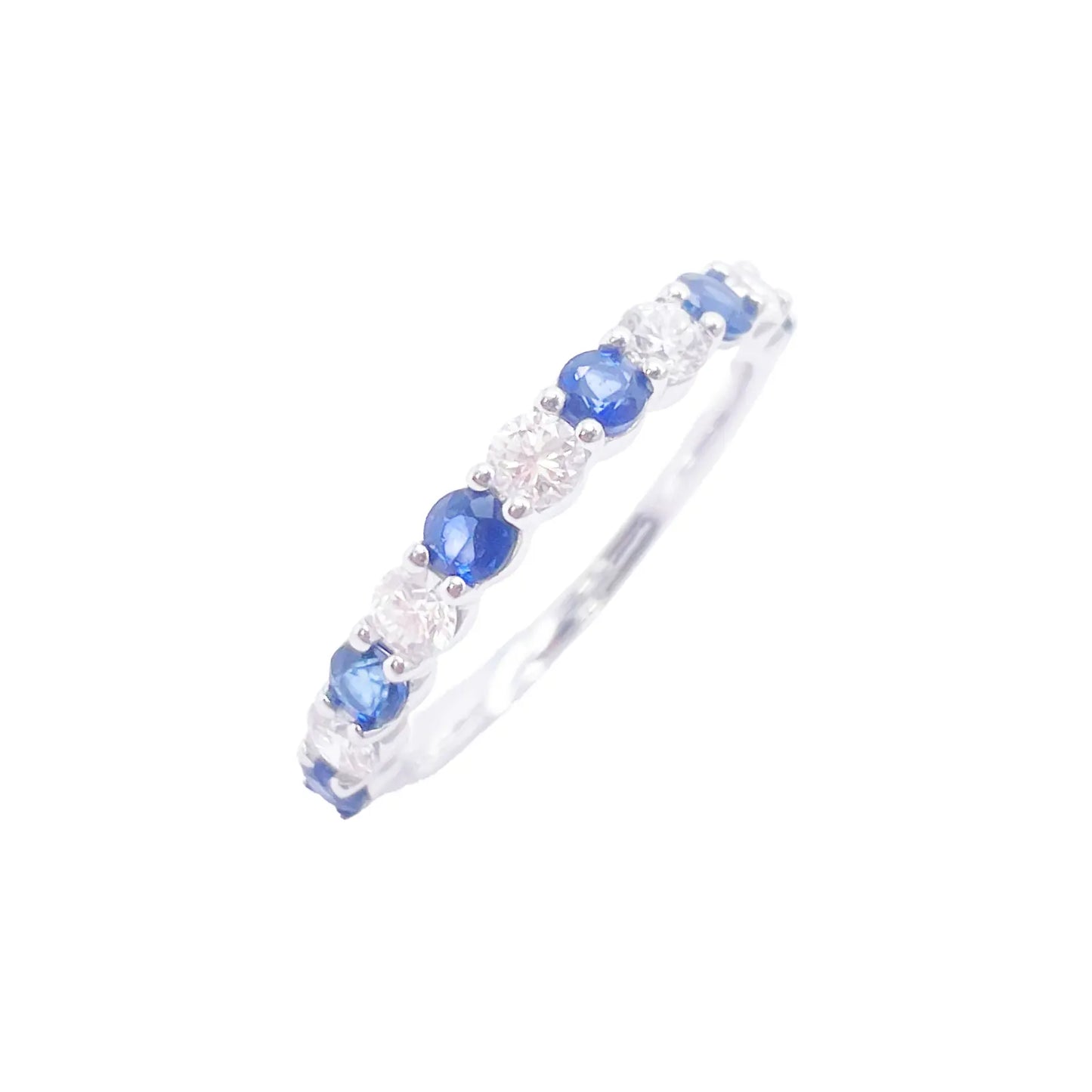 18ct Gold Natural Round Diamond & Sapphire Half Eternity Stackable Band 1.20ct  Diamond Ring