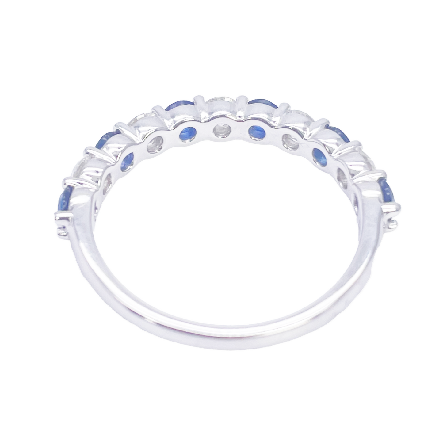 18ct Gold Natural Round Diamond & Sapphire Half Eternity Stackable Band 1.20ct  Diamond Ring