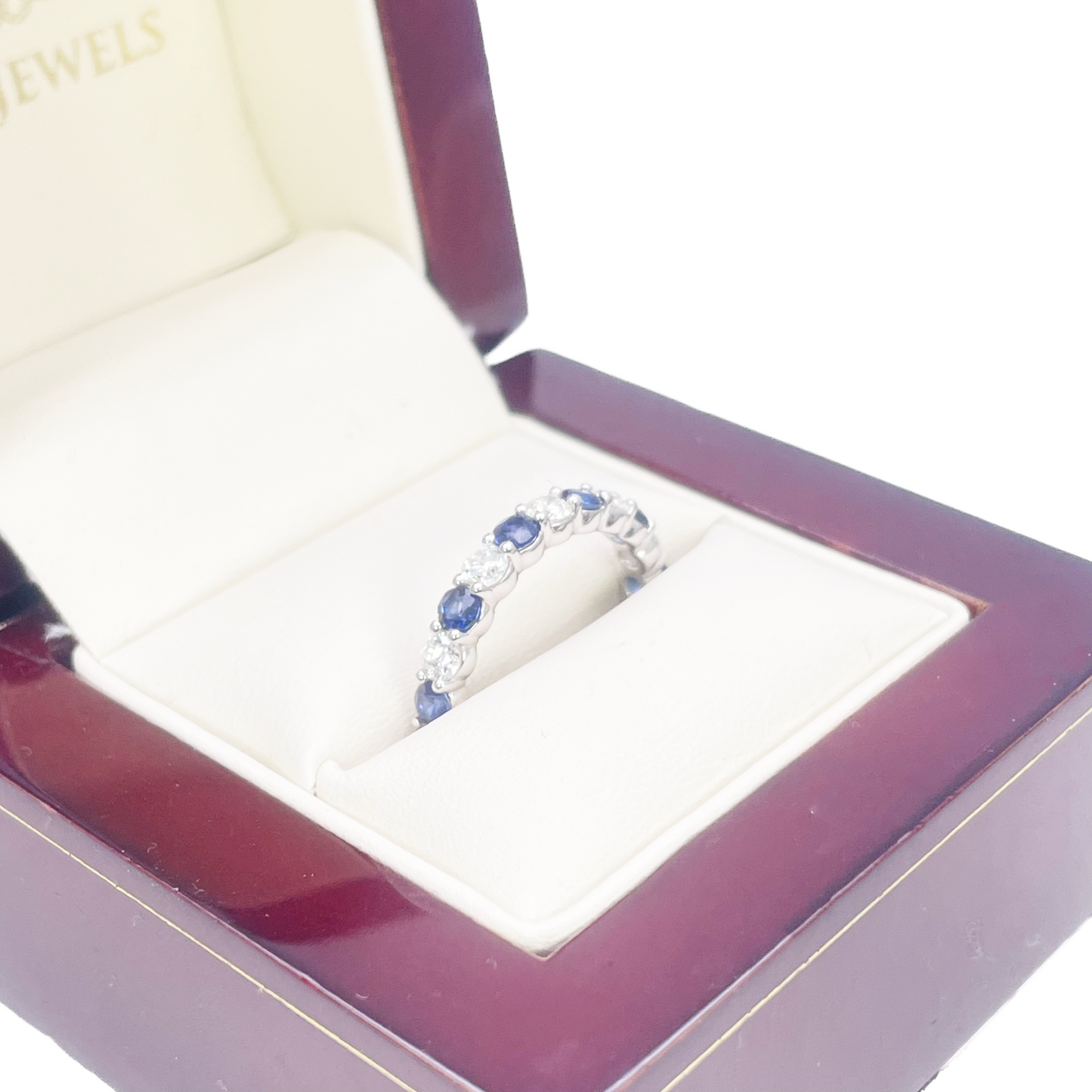 18ct Gold Natural Round Diamond & Sapphire Half Eternity Stackable Band 1.20ct  Diamond Ring