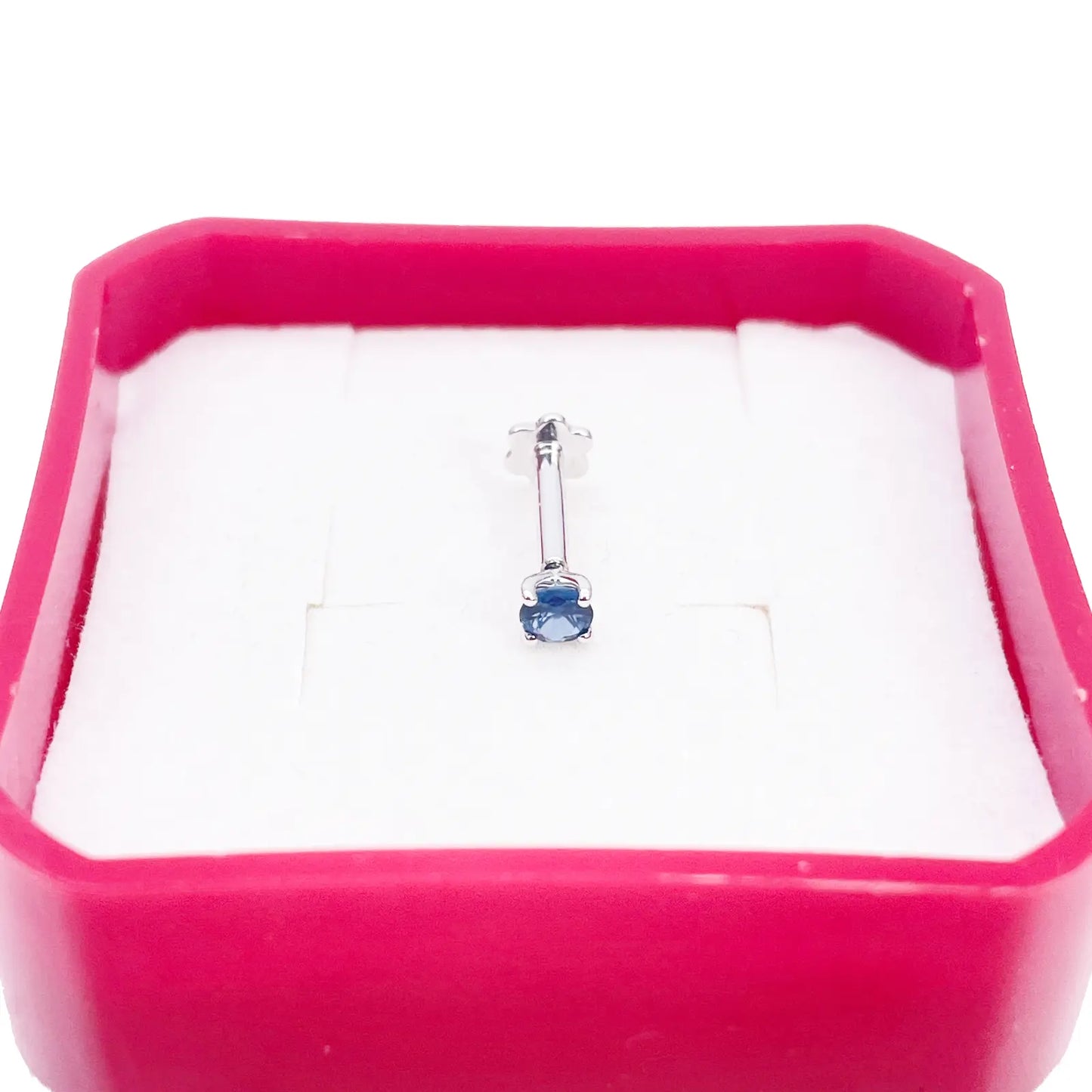 18ct Gold Natural Round Sapphire 4-Claw Nose Stud Pin 0.10ct 2.8mm Width 