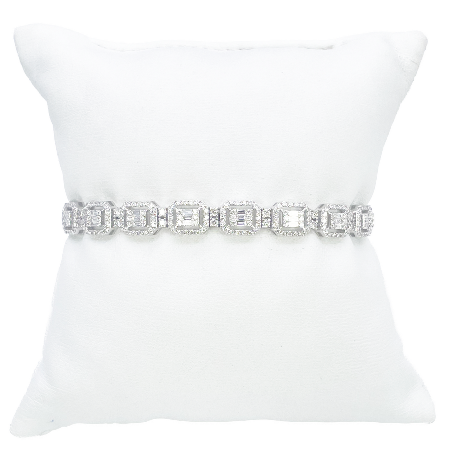 18ct Gold Natural Round & Baguette Diamond Halo Tennis Bracelet 3.25ct  Diamond Bracelets