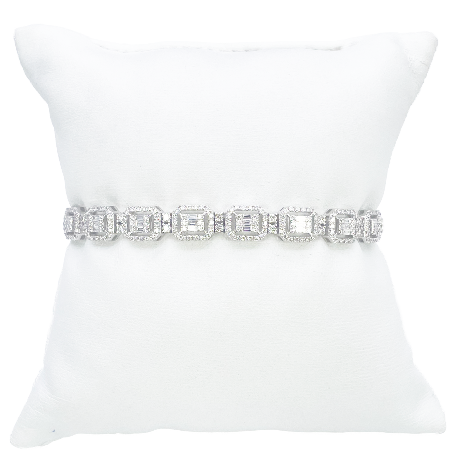 18ct Gold Natural Round & Baguette Diamond Halo Tennis Bracelet 3.25ct  Diamond Bracelets