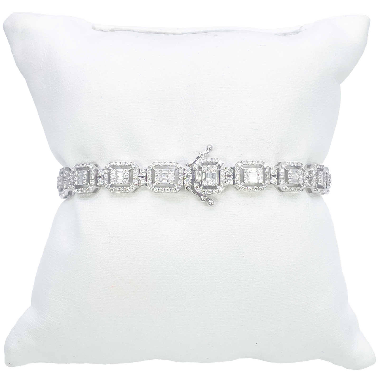 18ct Gold Natural Round & Baguette Diamond Halo Tennis Bracelet 3.25ct  Diamond Bracelets