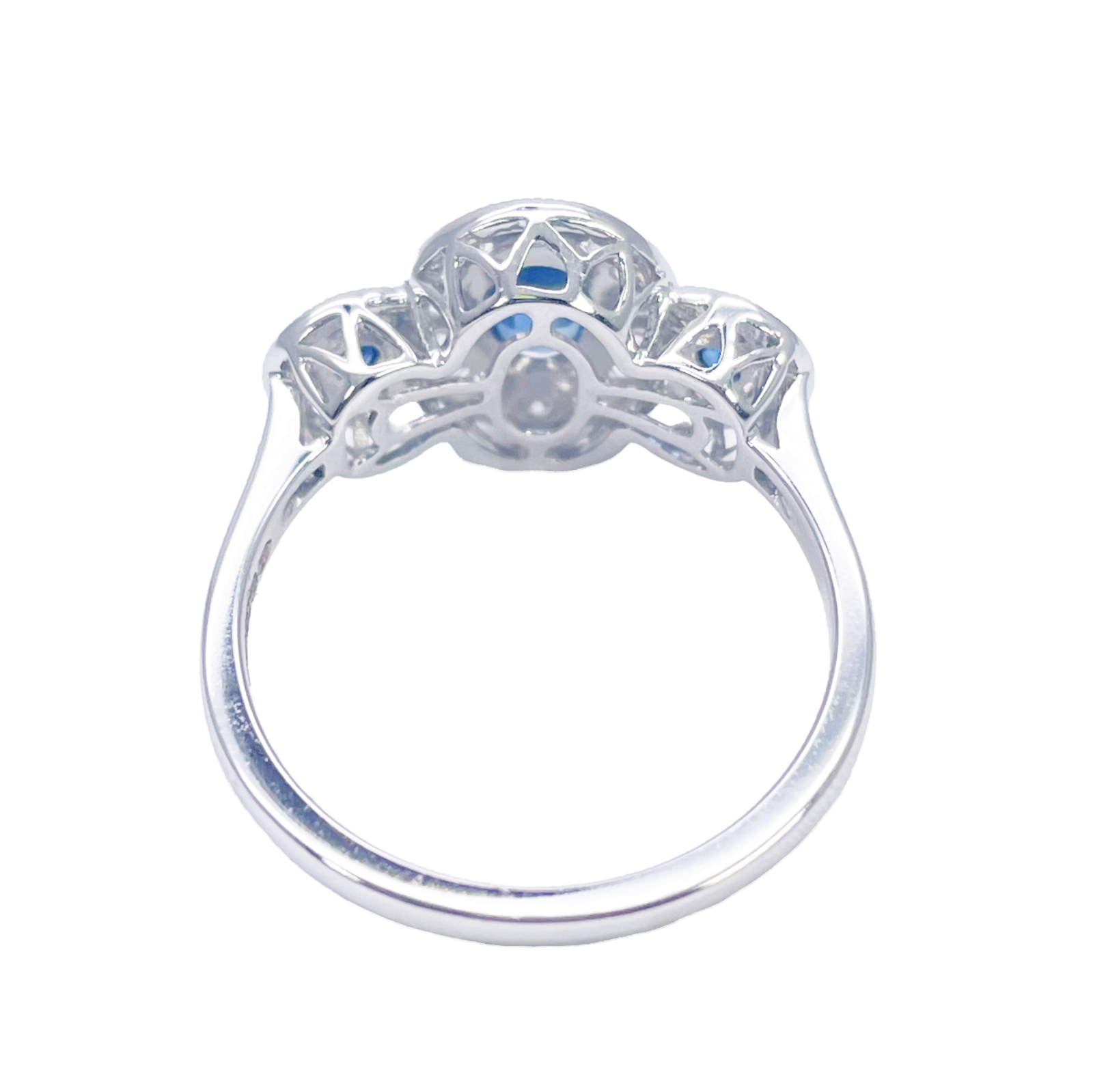 18ct Gold Natural Sapphire Diamond Halo Ring Round & Oval Cut 0.95ct  Diamond Ring