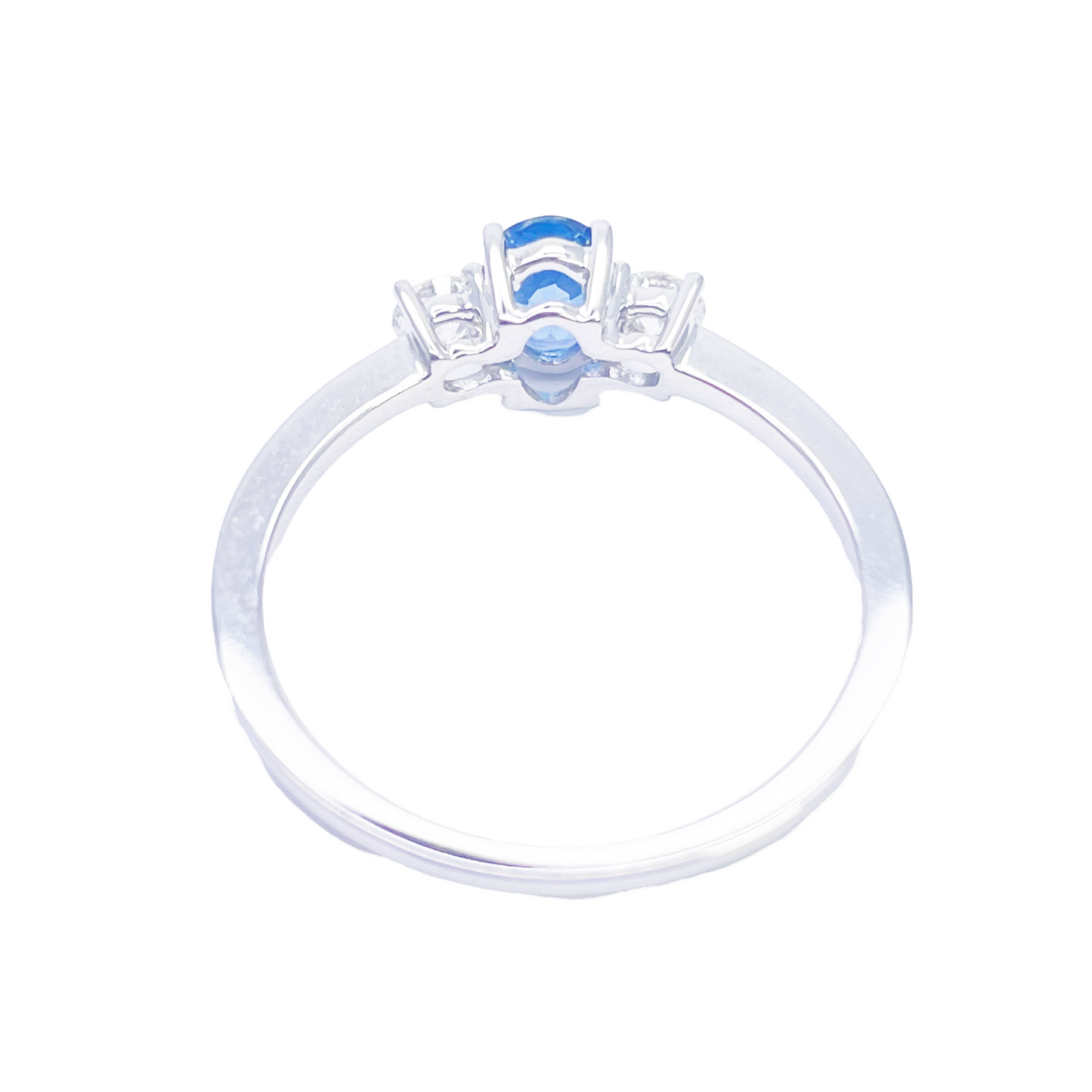 18ct Gold Natural Sapphire Diamond Three-Stone Ring Round & Oval Cut 0.65ct  Diamond Ring