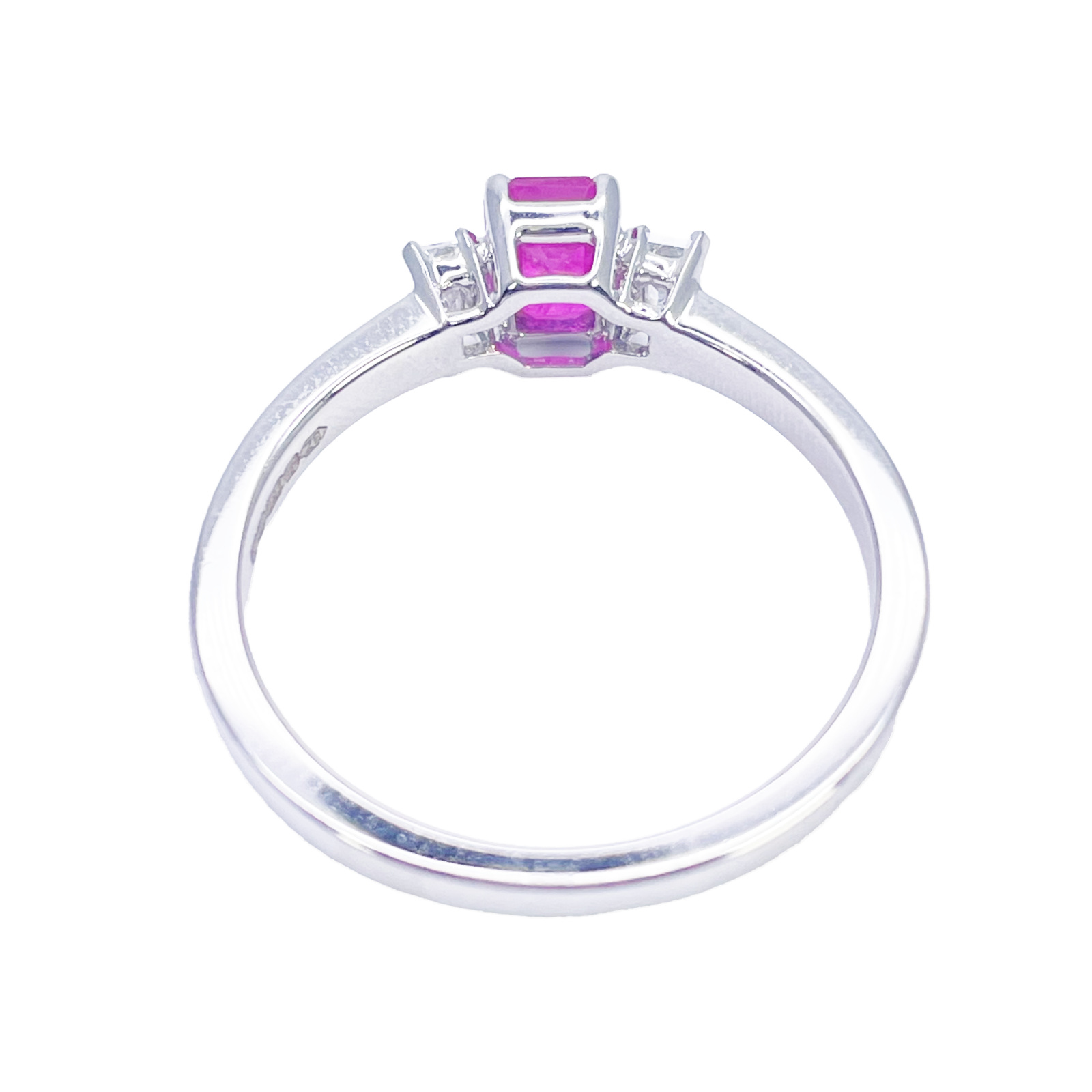 18ct Gold Ruby Diamond Ring Natural Baguette & Emerald Cut 0.85ct  Diamond Ring