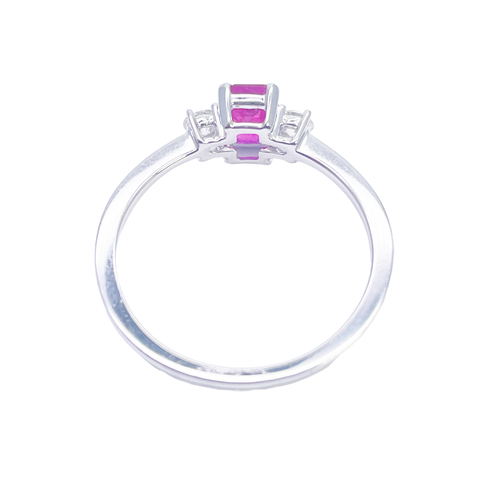 18ct Gold Ruby Diamond Ring Natural Round & Emerald Cut Three-Stone 0.75ct  Diamond Ring