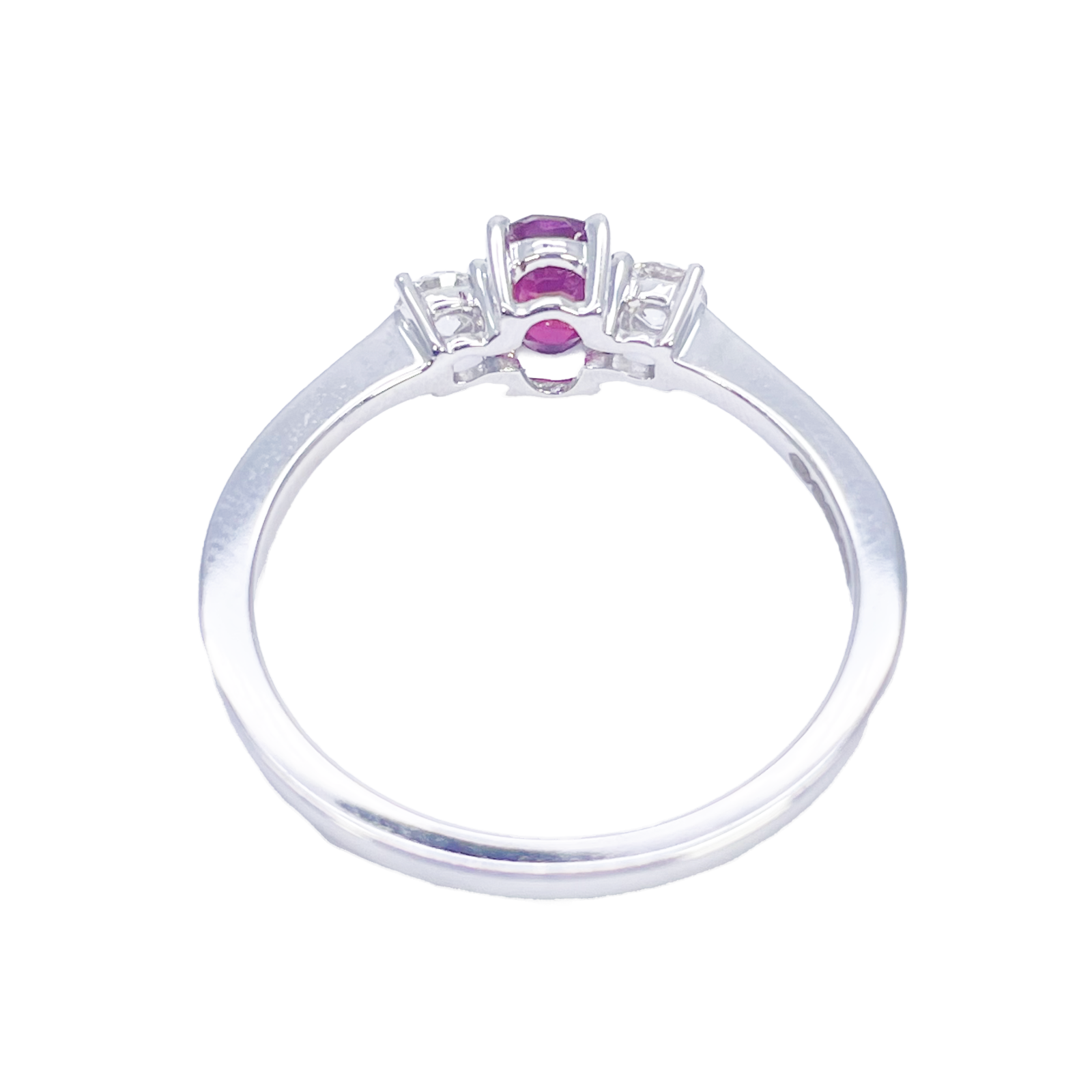 18ct Gold Ruby Diamond Ring Natural Round & Oval Cut Three-Stone 0.80ct  Diamond Ring