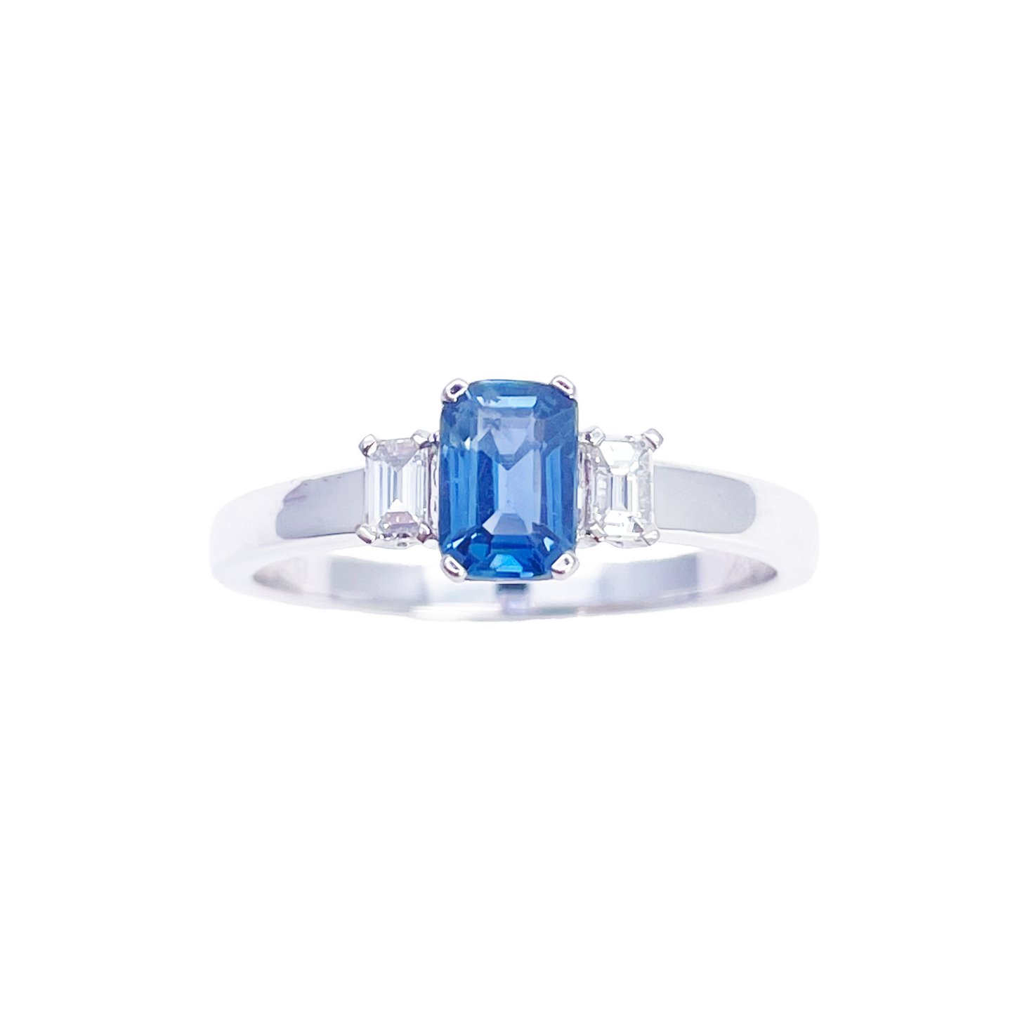 18ct Gold Sapphire Diamond Ring Natural Baguette & Emerald Cut 0.86ct  Diamond Ring