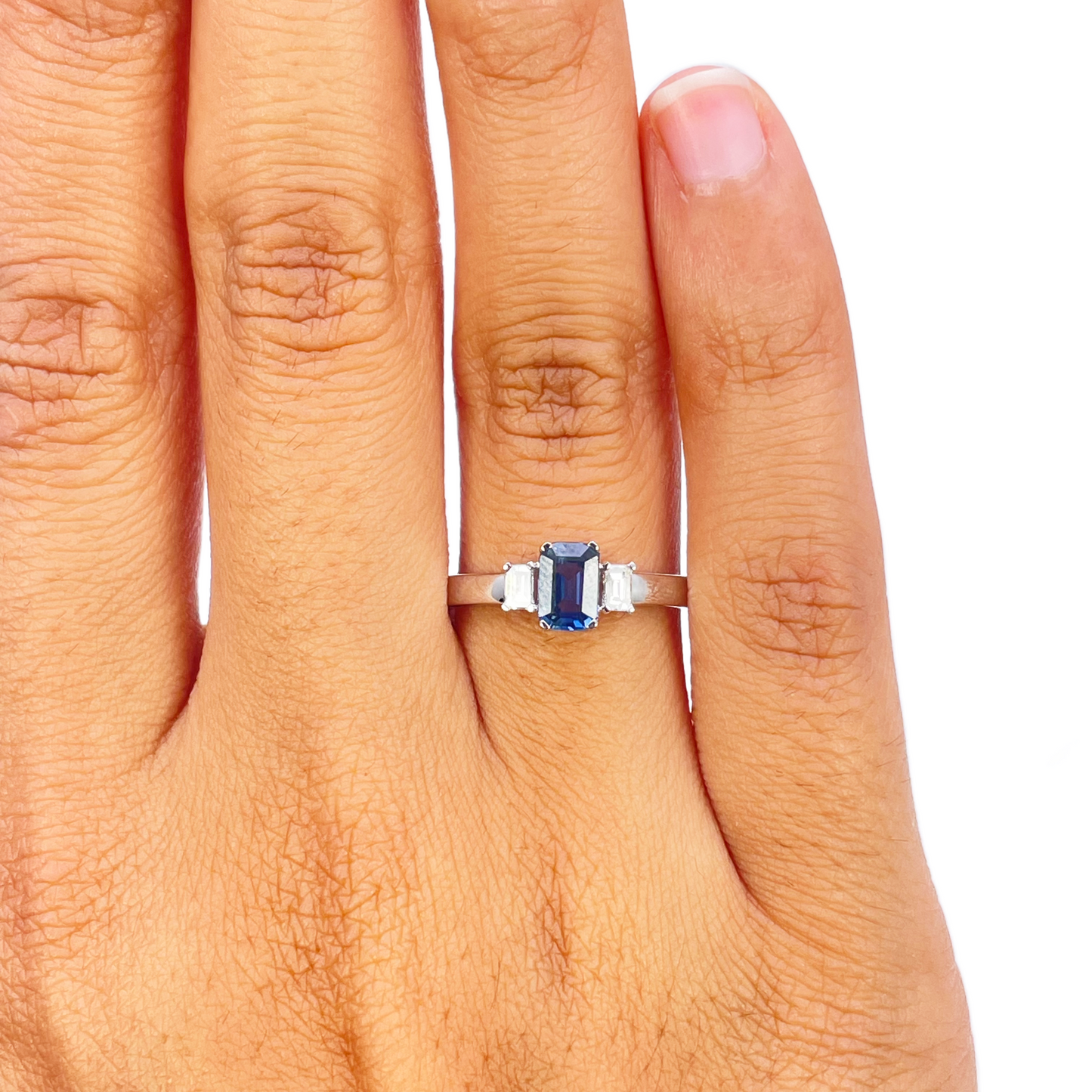 18ct Gold Sapphire Diamond Ring Natural Baguette & Emerald Cut 0.86ct  Diamond Ring