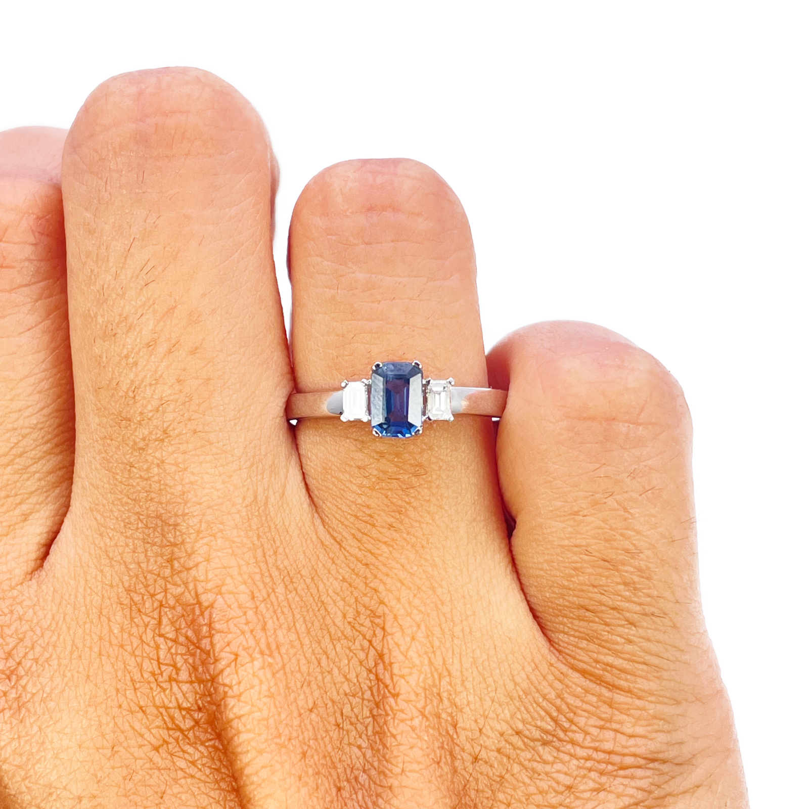 18ct Gold Sapphire Diamond Ring Natural Baguette & Emerald Cut 0.86ct  Diamond Ring