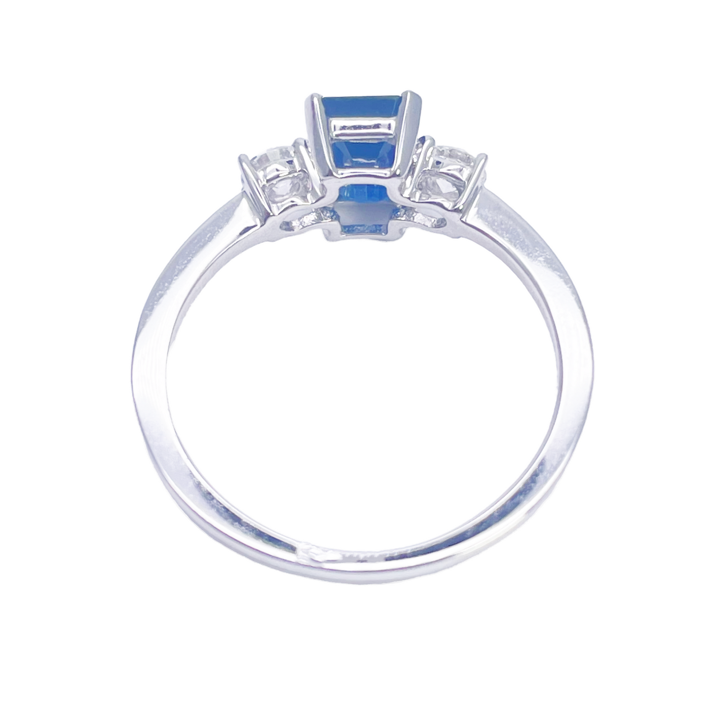 18ct Gold Sapphire Diamond Ring Natural Round & Emerald Cut Three-Stone 1.47ct  Diamond Ring