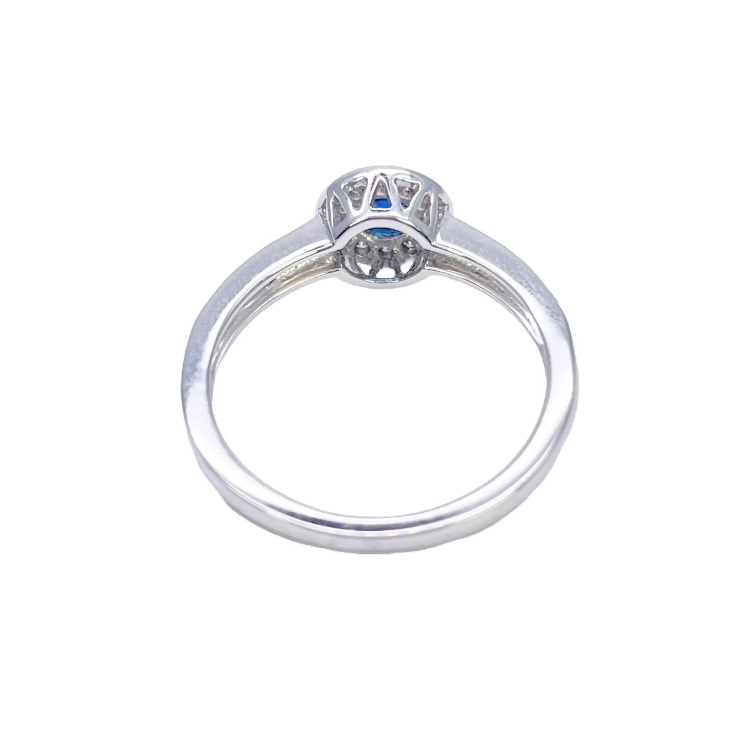 18ct Natural Blue Sapphire & Round Diamond Halo Half Eternity Ring 0.35ct  Diamond Ring