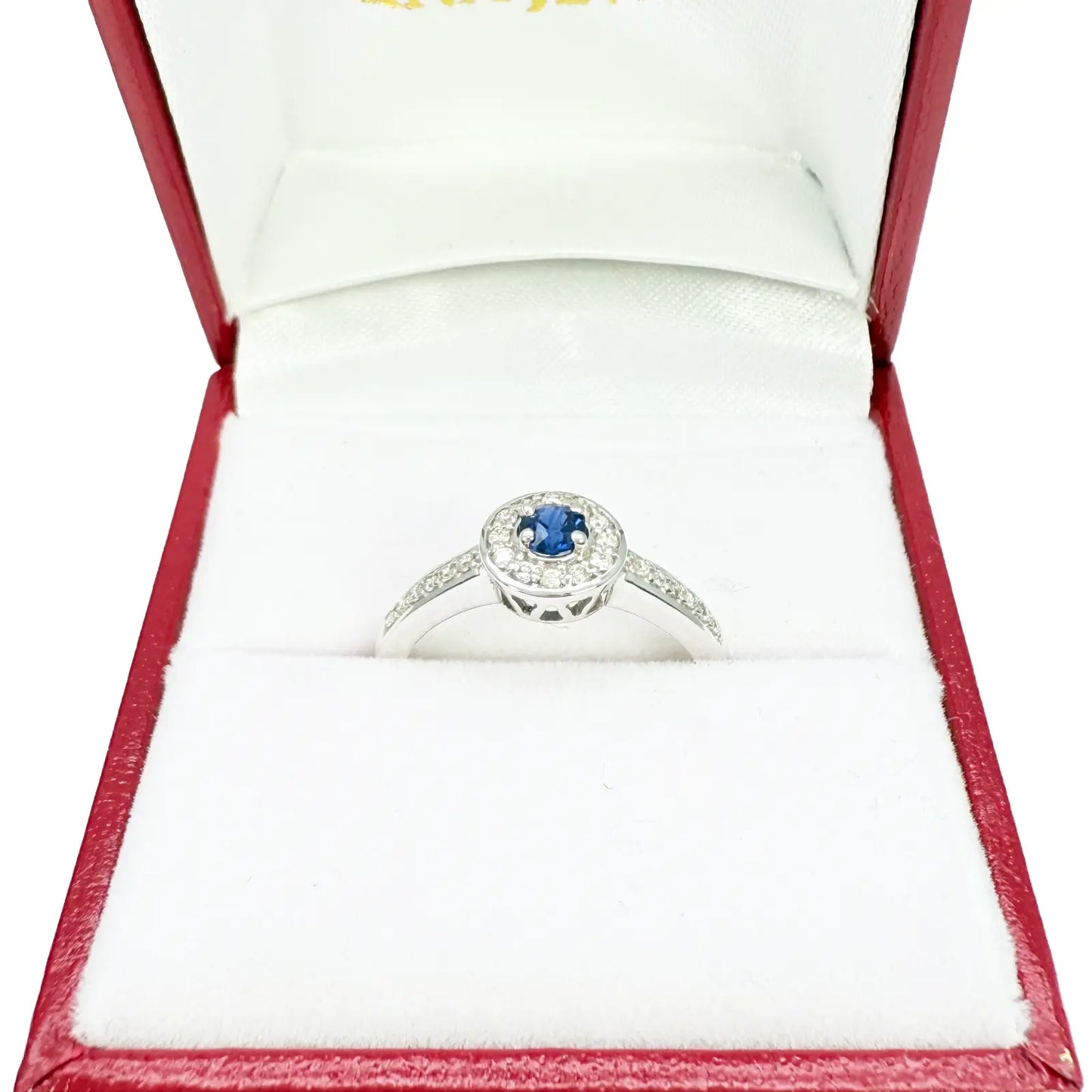 18ct Natural Blue Sapphire & Round Diamond Halo Half Eternity Ring 0.35ct  Diamond Ring