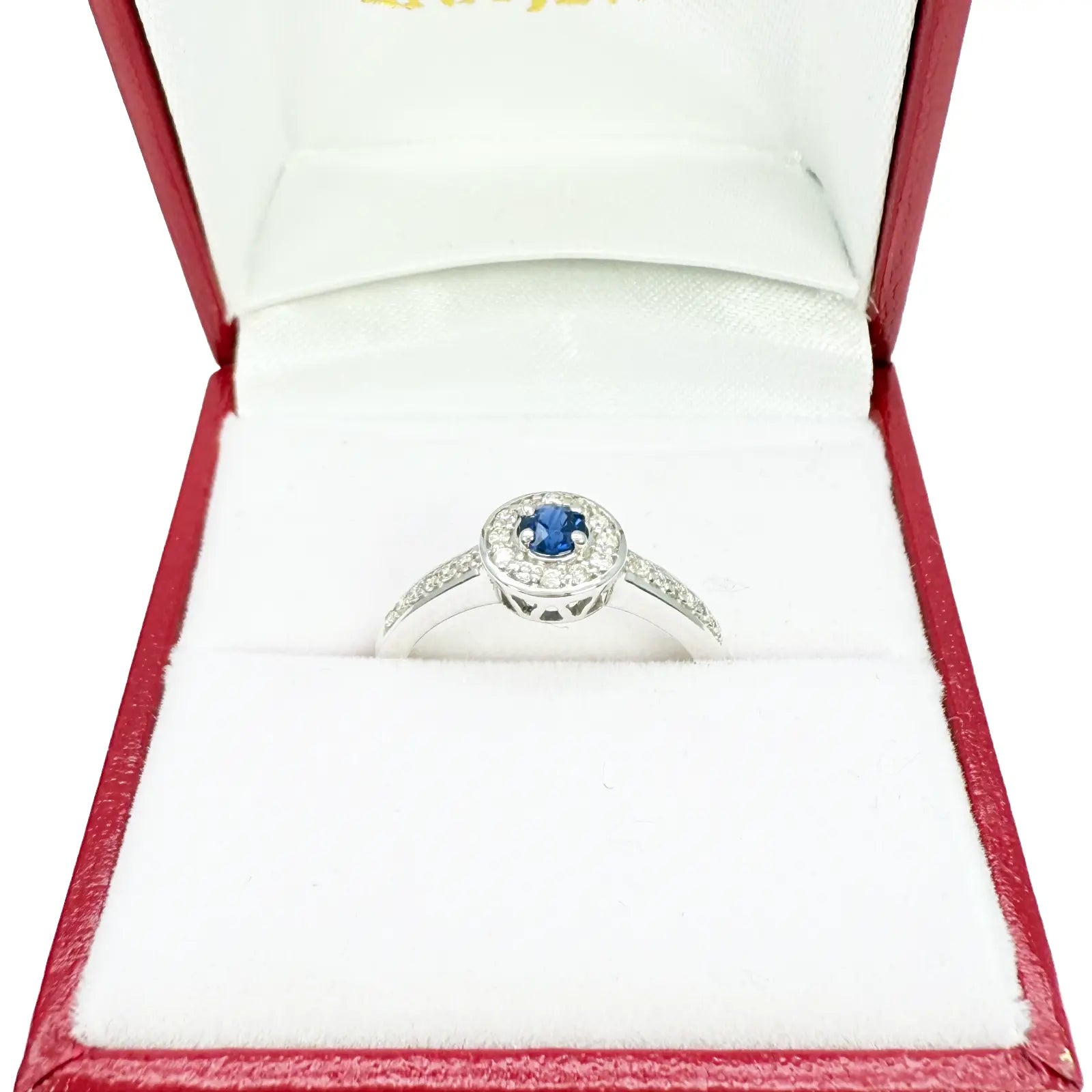 18ct Natural Blue Sapphire & Round Diamond Halo Half Eternity Ring 0.35ct  Diamond Ring