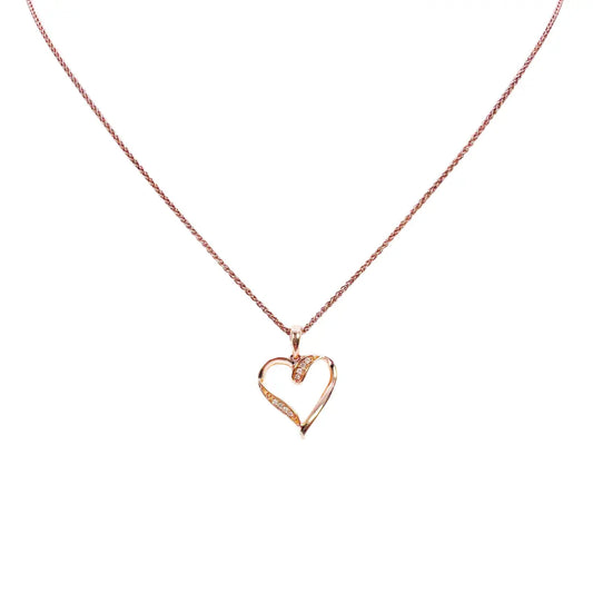 18ct Rose Gold Diamond Open Heart Pendant 0.03ct & 16 inches Chain Necklace 