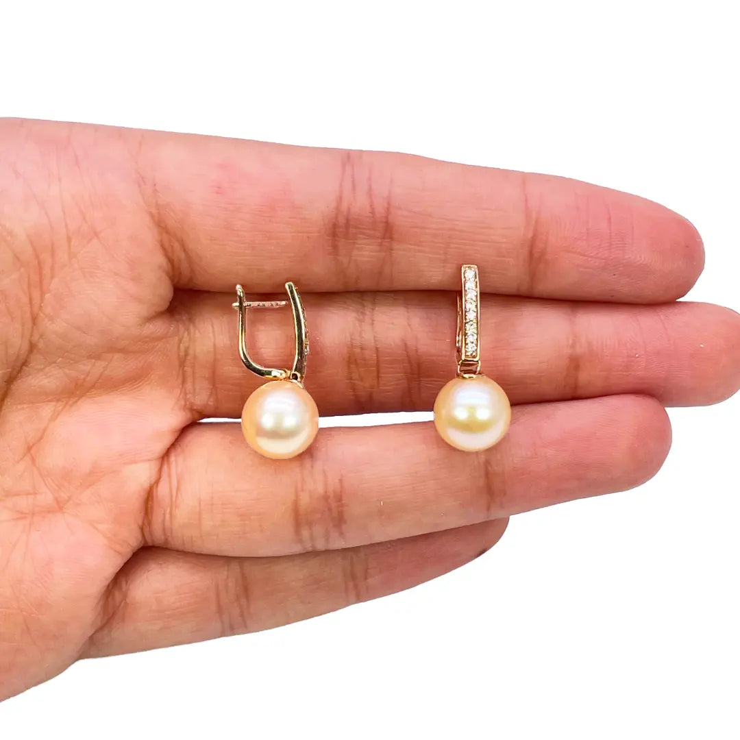 18ct Rose Gold Elegant Natural Diamonds & Pearl Drop Hoop Earrings 0.15ct 