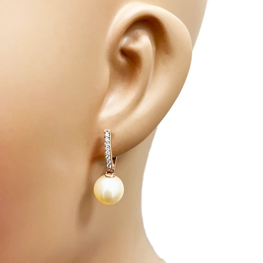 18ct Rose Gold Elegant Natural Diamonds & Pearl Drop Hoop Earrings 0.15ct 