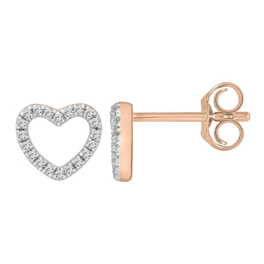 18ct Rose Gold Heart Natural Diamond Stud Earrings 0.12ct 