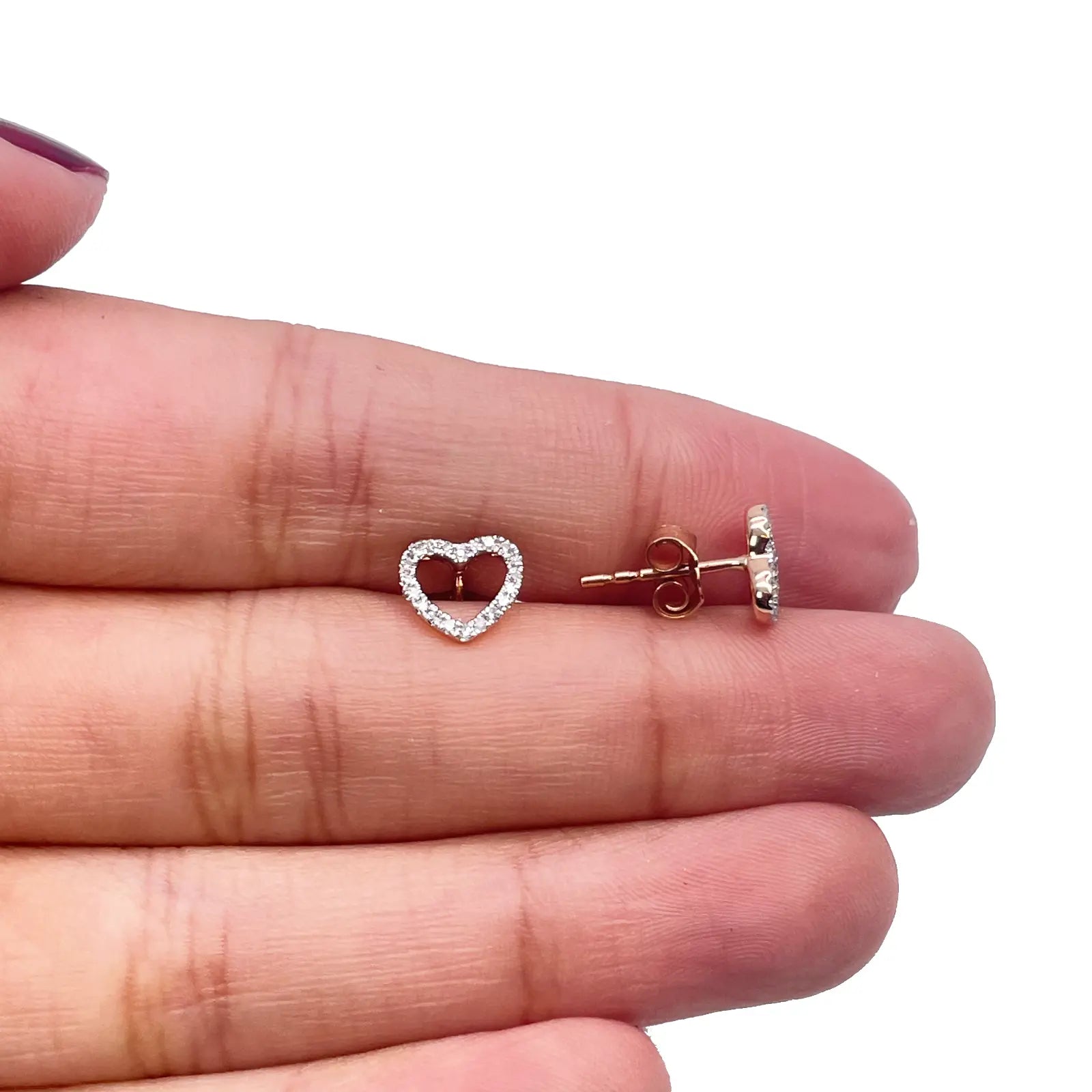 18ct Rose Gold Heart Natural Diamond Stud Earrings 0.12ct 