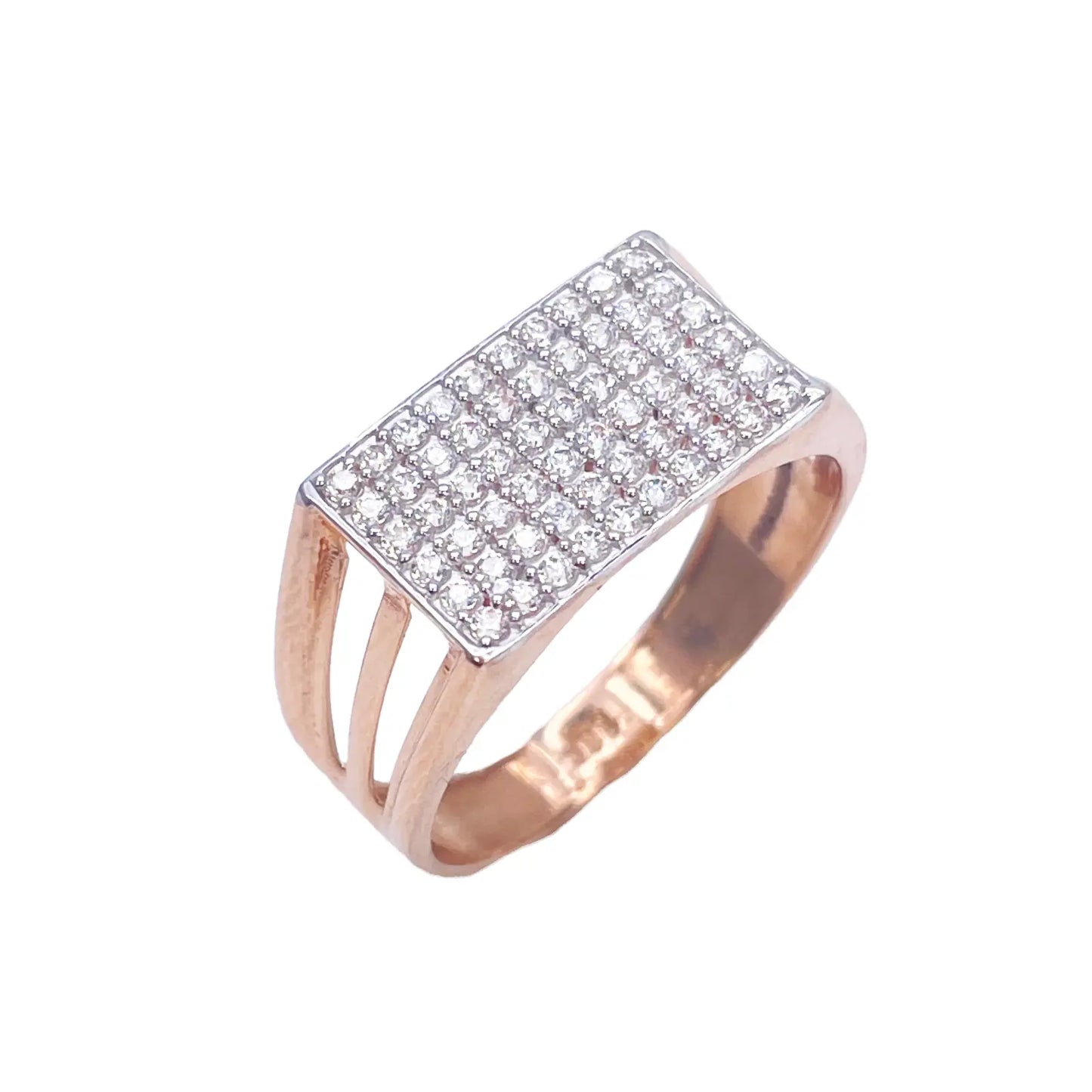 18ct Rose Gold High Polished Cubic Zirconia Men's Signet Ring 