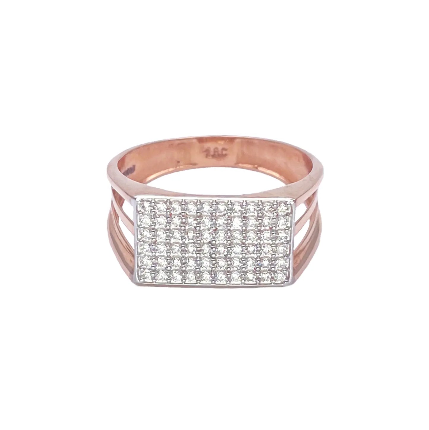 18ct Rose Gold High Polished Cubic Zirconia Men's Signet Ring 