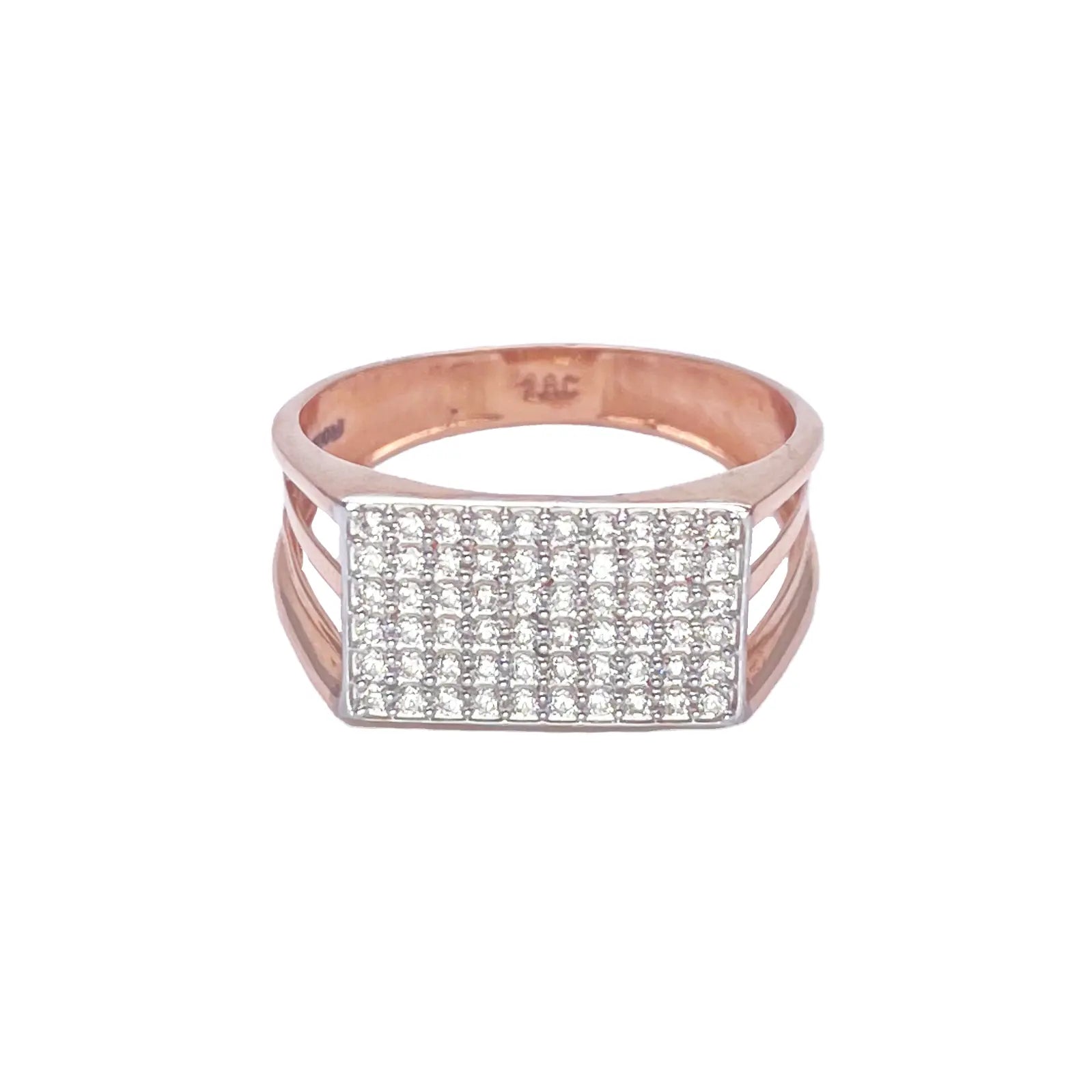 18ct Rose Gold High Polished Cubic Zirconia Men's Signet Ring 