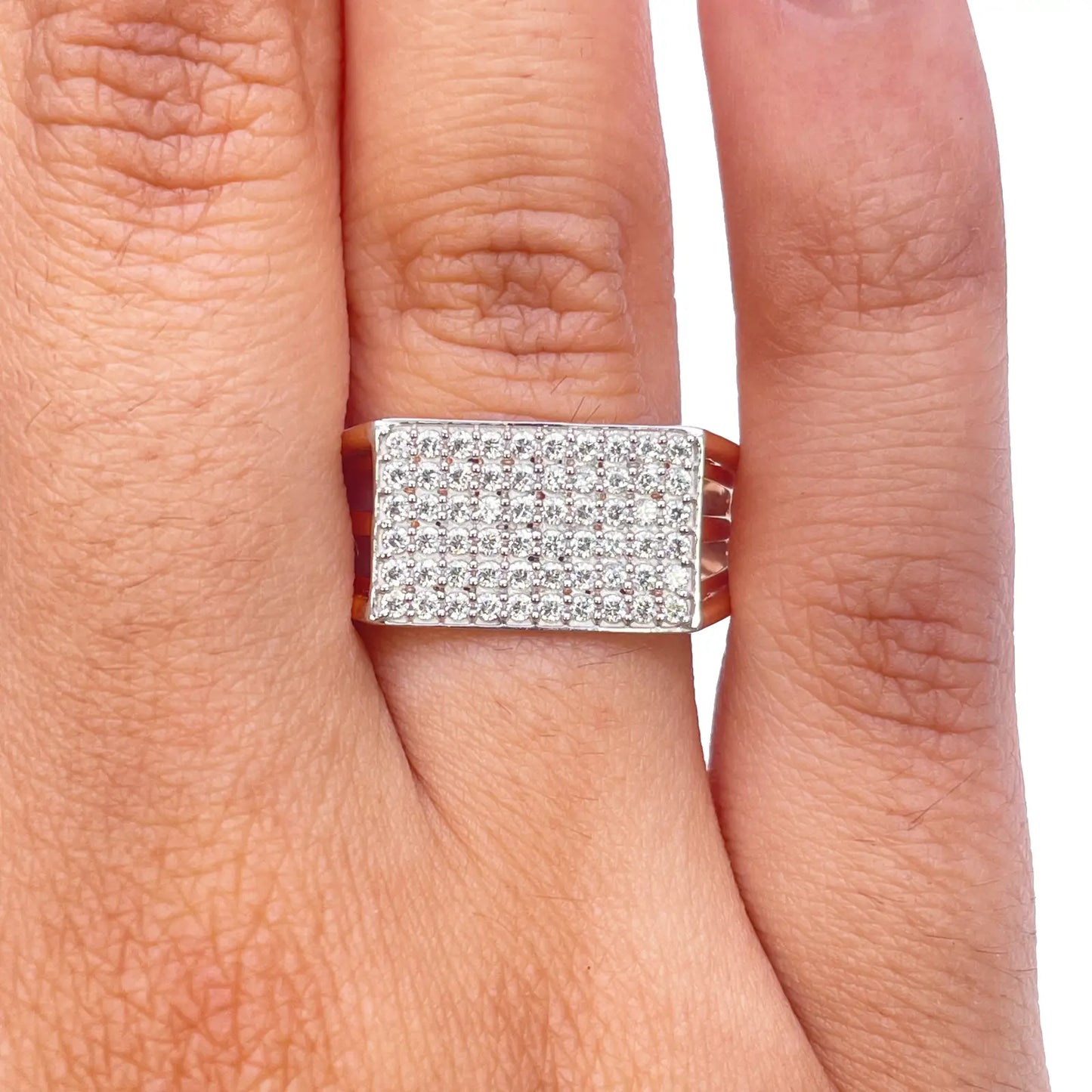 18ct Rose Gold High Polished Cubic Zirconia Men's Signet Ring 