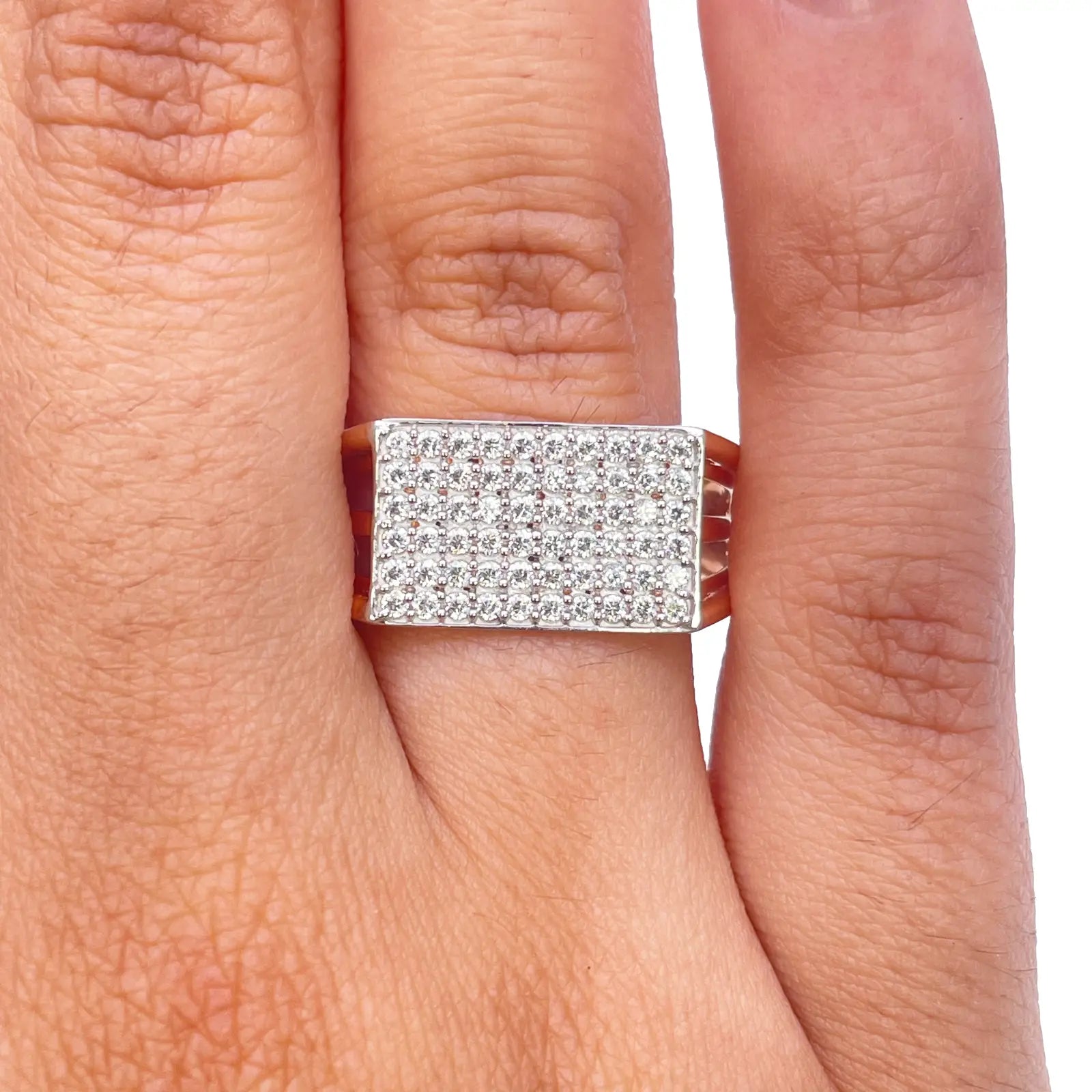 18ct Rose Gold High Polished Cubic Zirconia Men's Signet Ring 