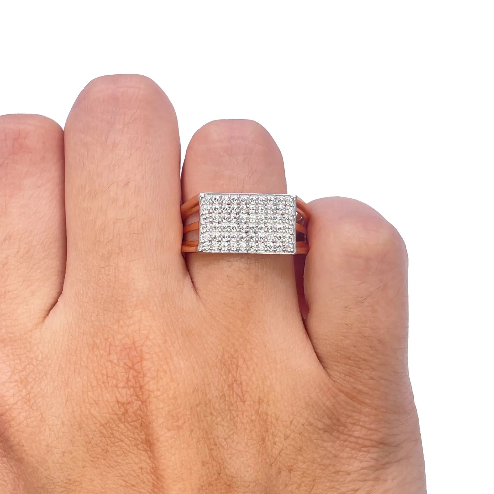 18ct Rose Gold High Polished Cubic Zirconia Men's Signet Ring 