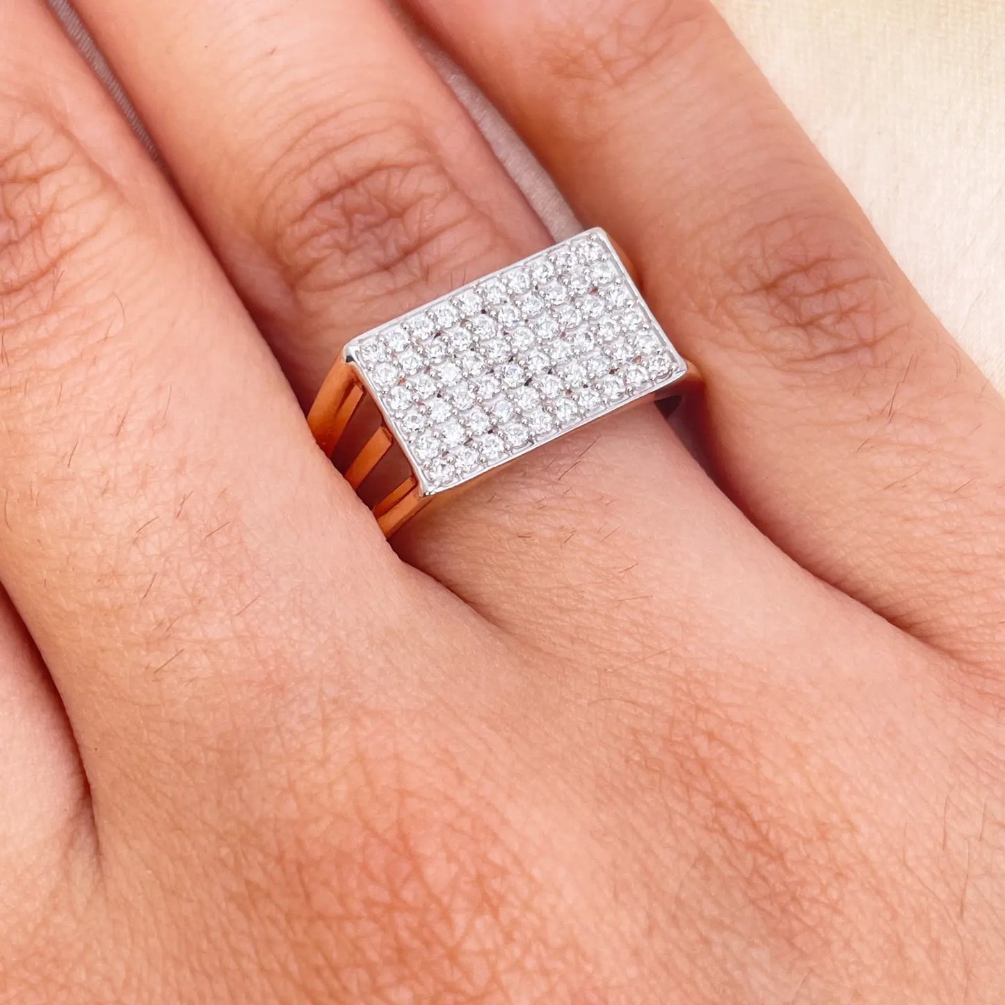 18ct Rose Gold High Polished Cubic Zirconia Men's Signet Ring 