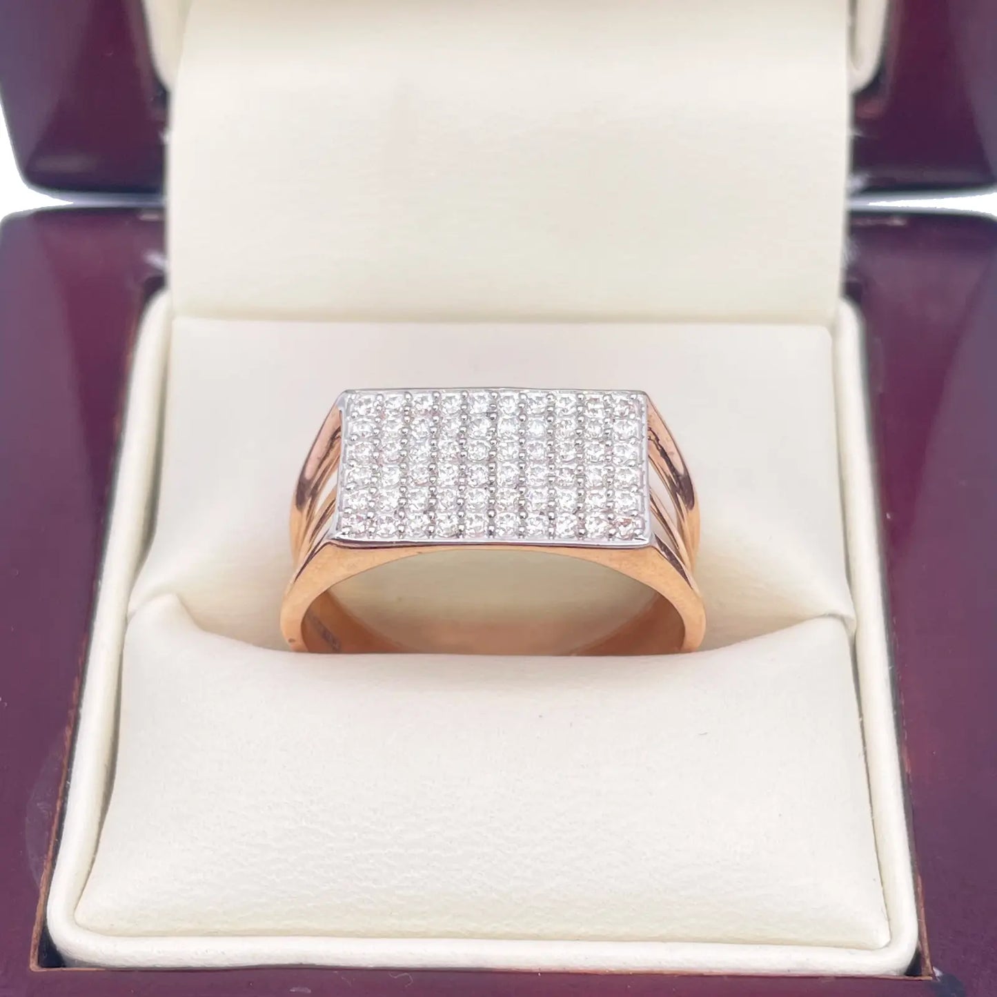 18ct Rose Gold High Polished Cubic Zirconia Men's Signet Ring 