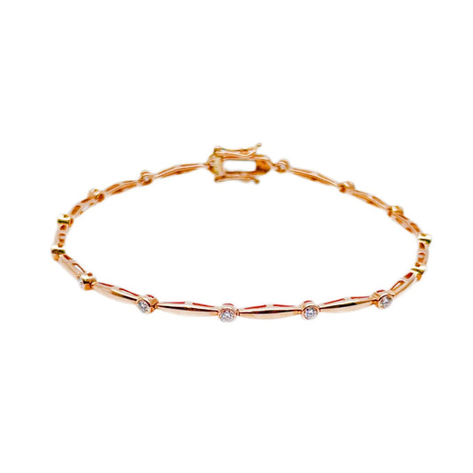 18ct Rose Gold Round Natural Diamond Bamboo Bracelet 0.50ct 7 Inches  Diamond Bracelet