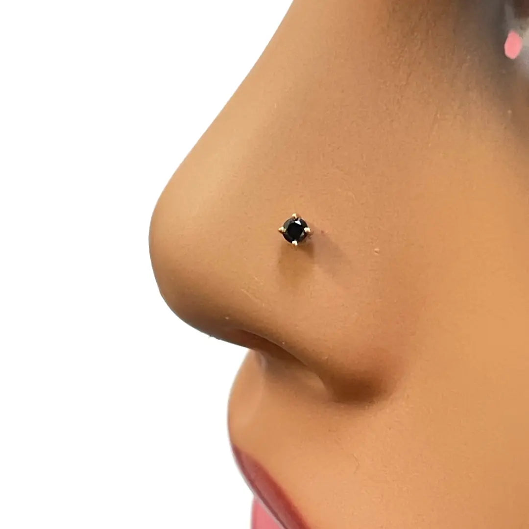 18ct Rose Gold & Black Diamond Nose Stud / Nose Pin 0.05 Carats 4-Claw 2.0 mm 