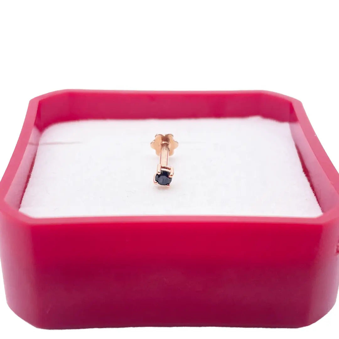 18ct Rose Gold & Black Diamond Nose Stud / Nose Pin 0.05 Carats 4-Claw 2.0 mm 