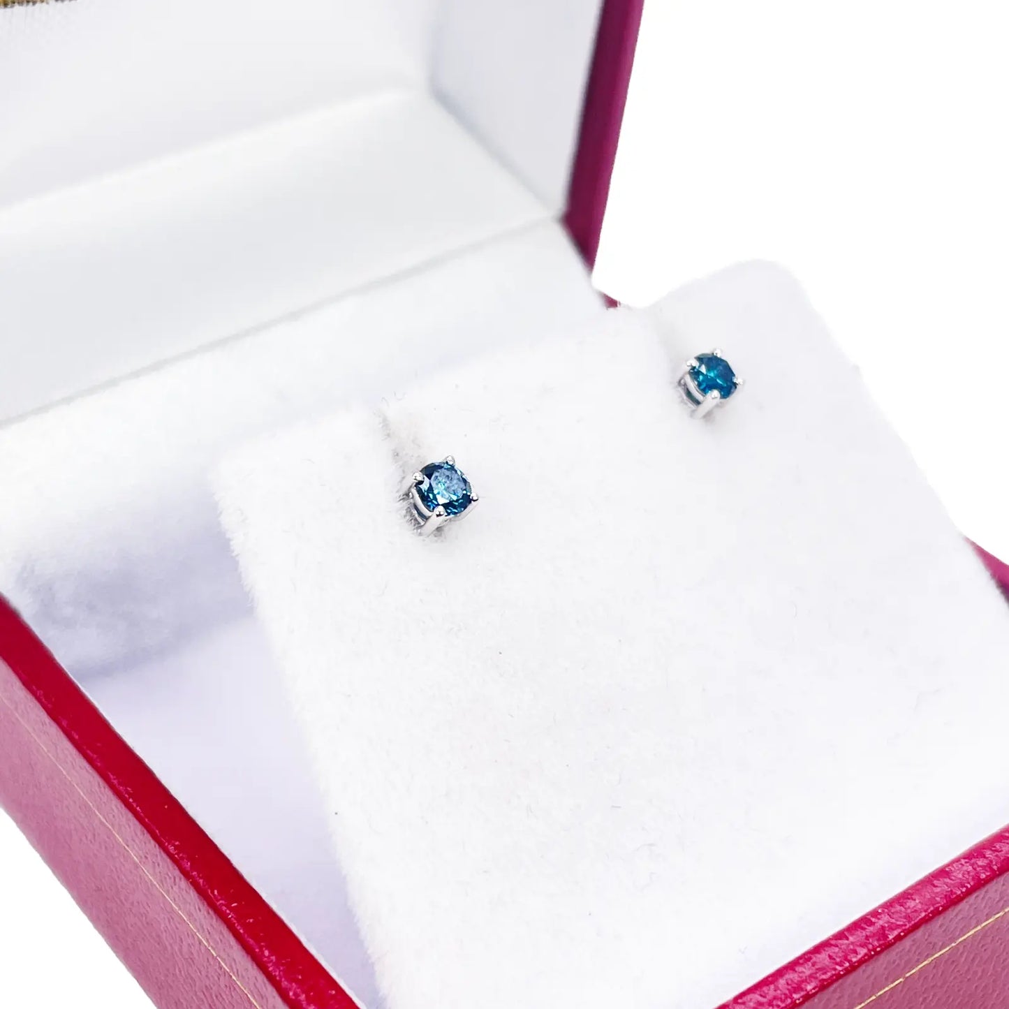 18ct Rose Gold & Natural Round 4-Claw Blue Diamond Children's Earrings 0.05ct 