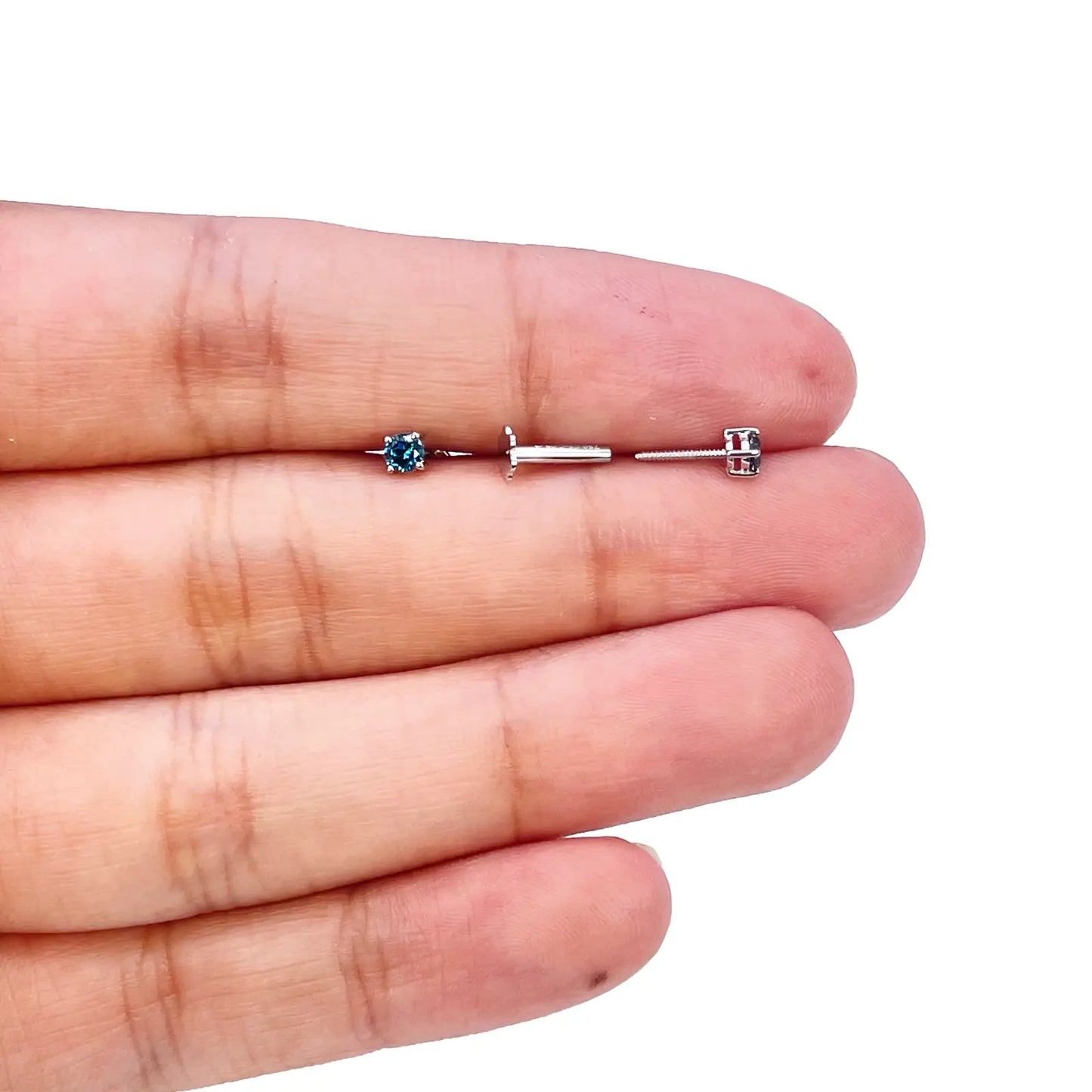 18ct Rose Gold & Natural Round 4-Claw Blue Diamond Children's Earrings 0.05ct 