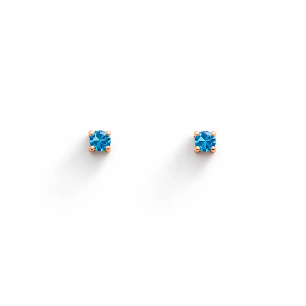 18ct Rose Gold & Natural Round 4-Claw Blue Diamond Children's Earrings 0.05ct  Children's diamond earring