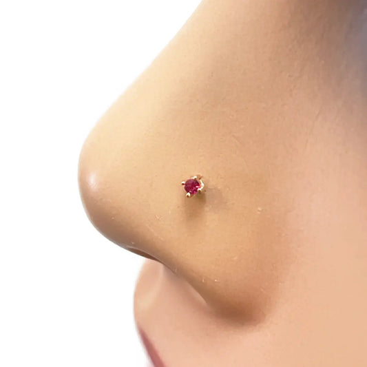 18ct Rose Gold & Natural Ruby Nose Stud Pin 0.02 Carats 4-Claw 1.8 mm 